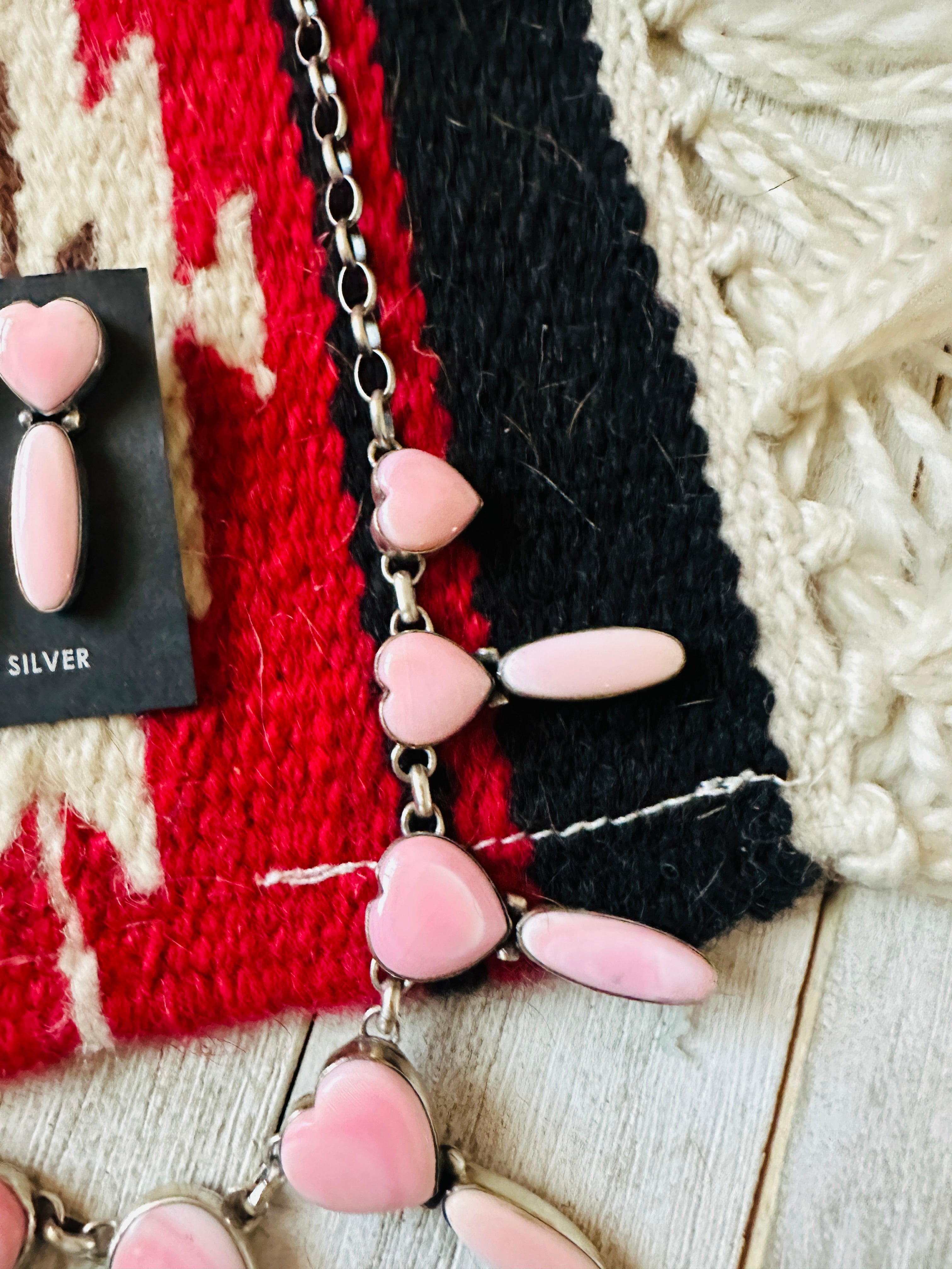 Navajo Queen Pink Conch & Sterling Silver Heart Necklace Set