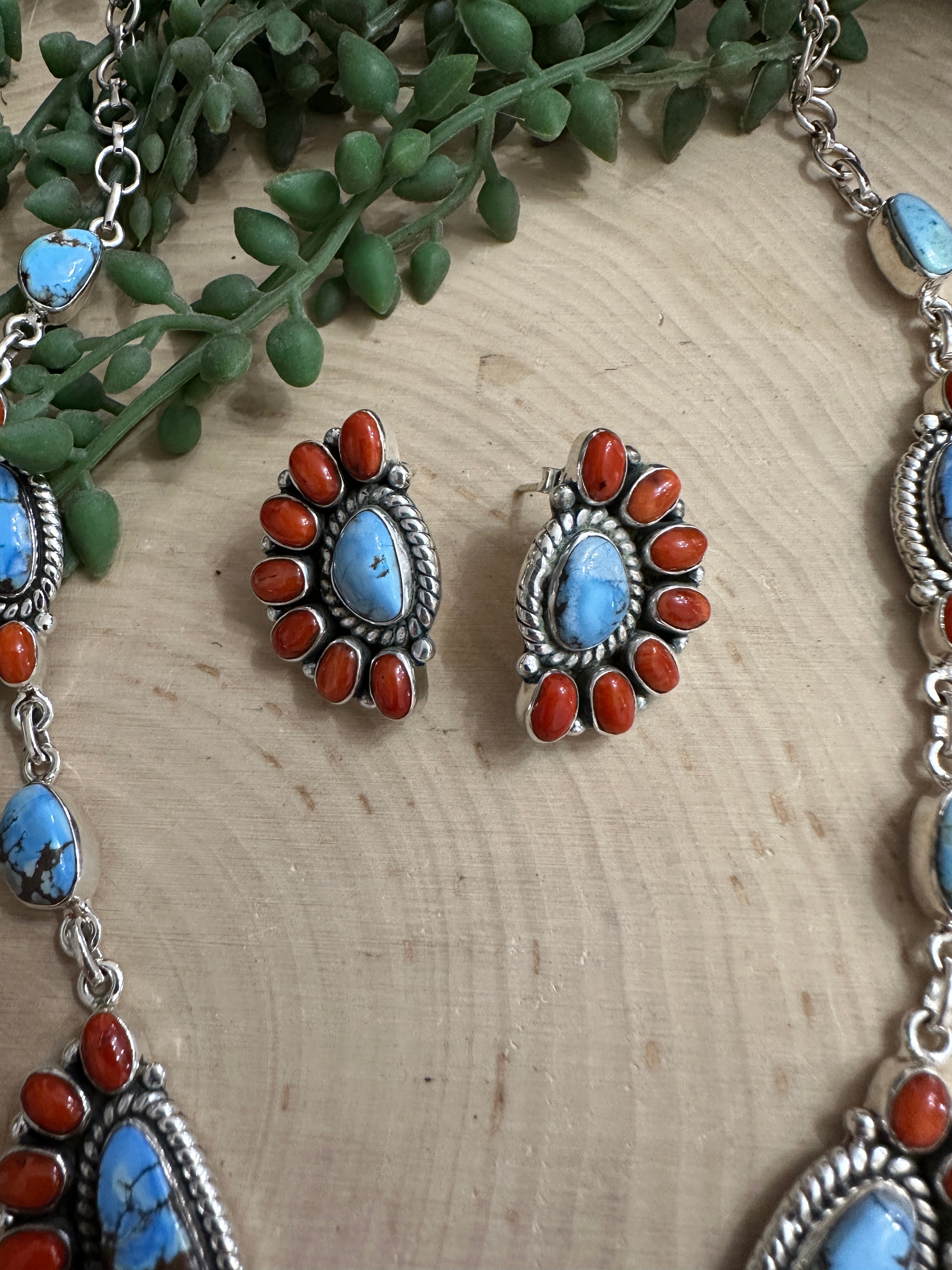 Vintage Turquoise & Coral Necklace Set sale