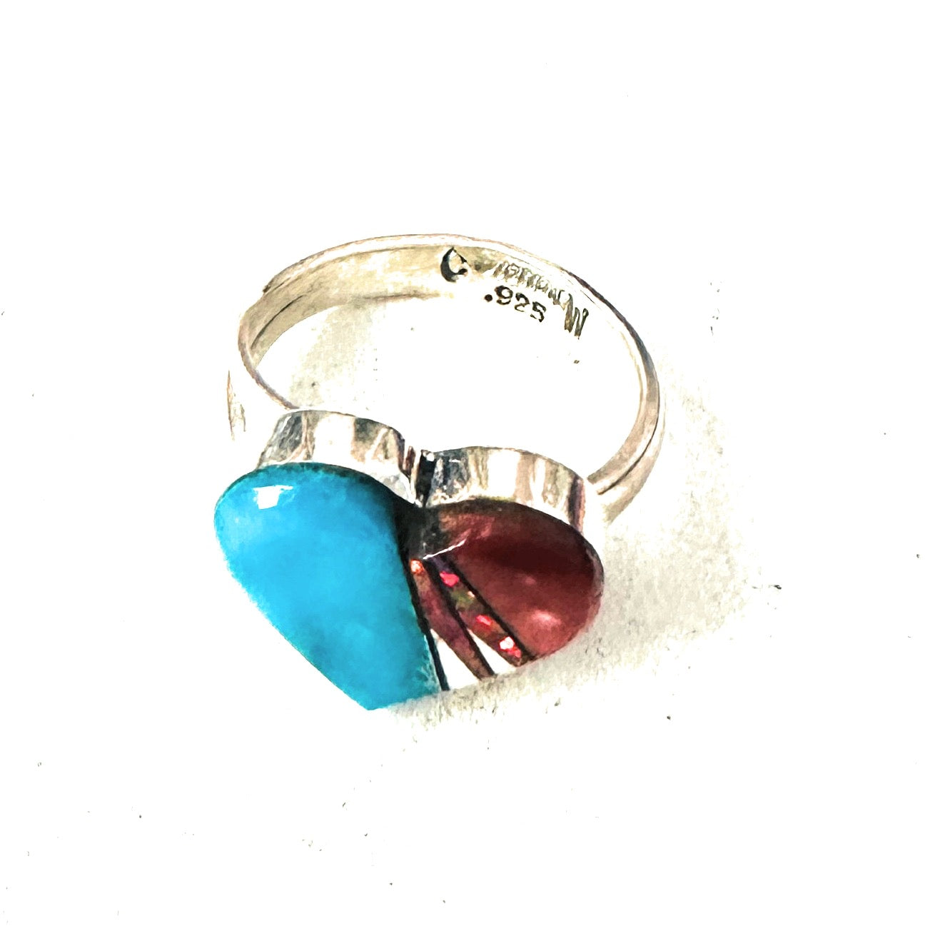 Navajo Sterling Silver & Multi Stone Inlay Adjustable Heart Ring