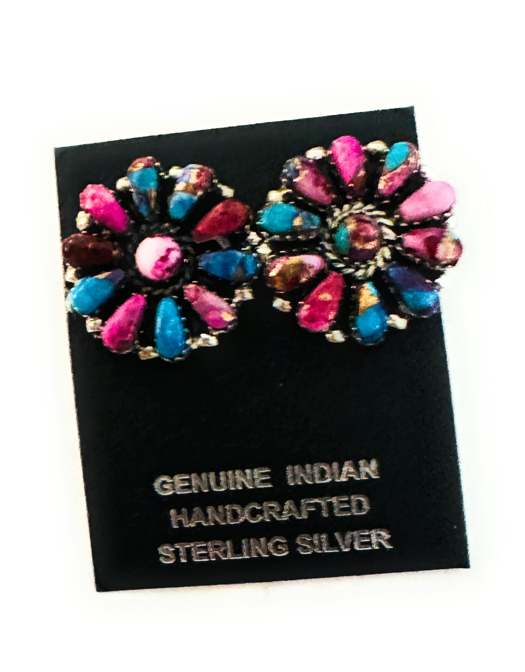 Navajo Pink Dream Mojave & Sterling Silver Cluster Post Earrings