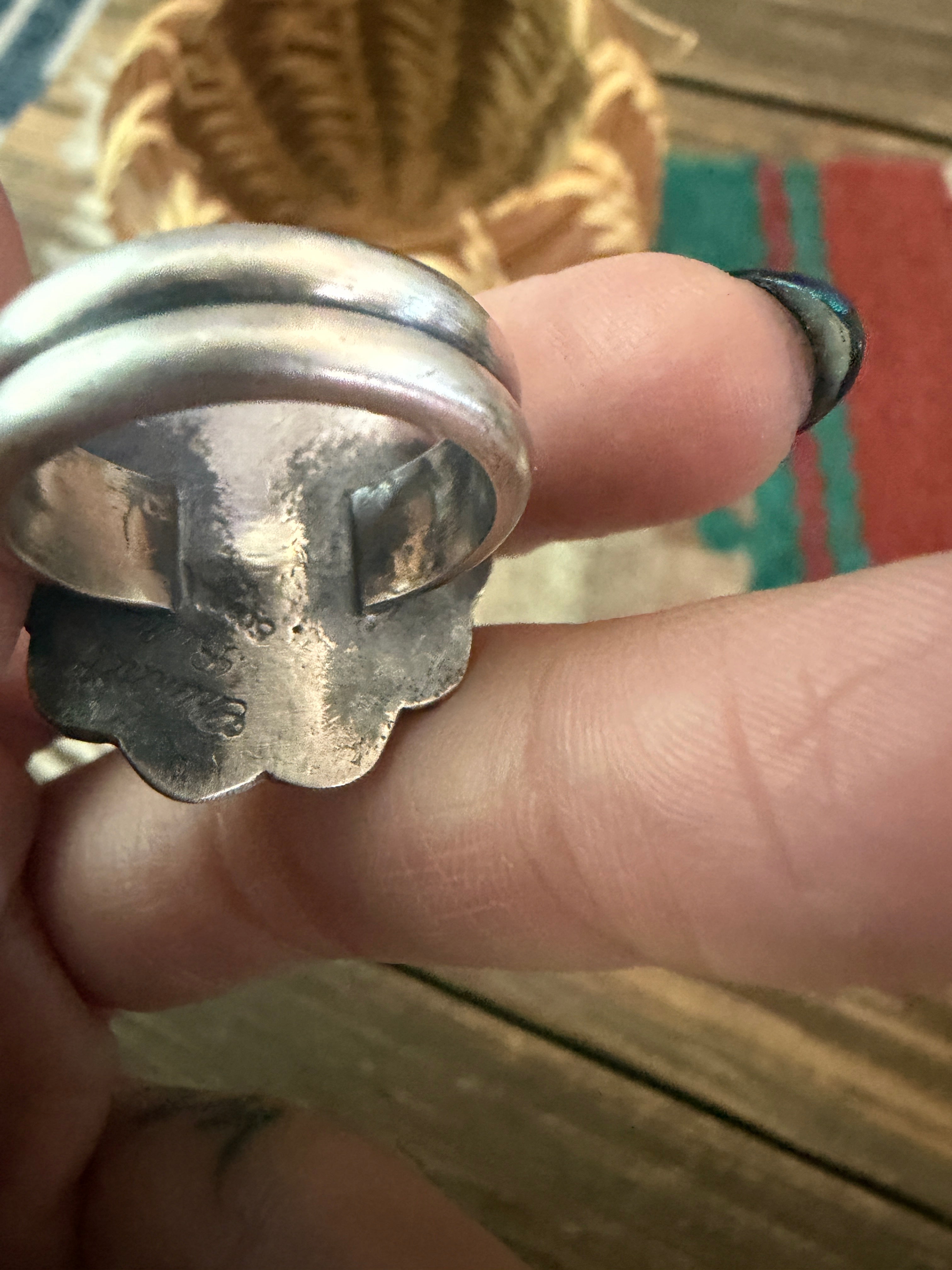 Handcrafted Queen Pink Conch and Sterling Silver Flower Ring size 6.75 by Chimney Butte