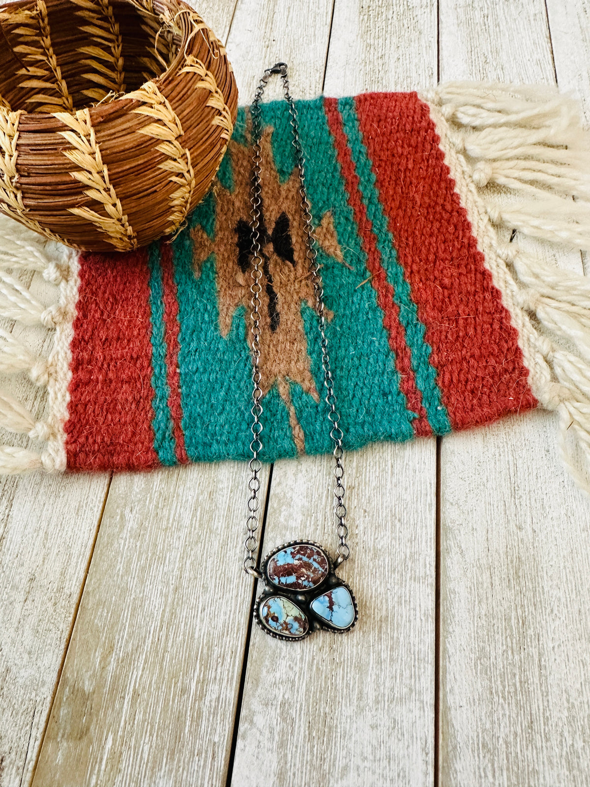 Handcrafted Sterling Silver & Golden Hills Turquoise 3 Stone Necklace