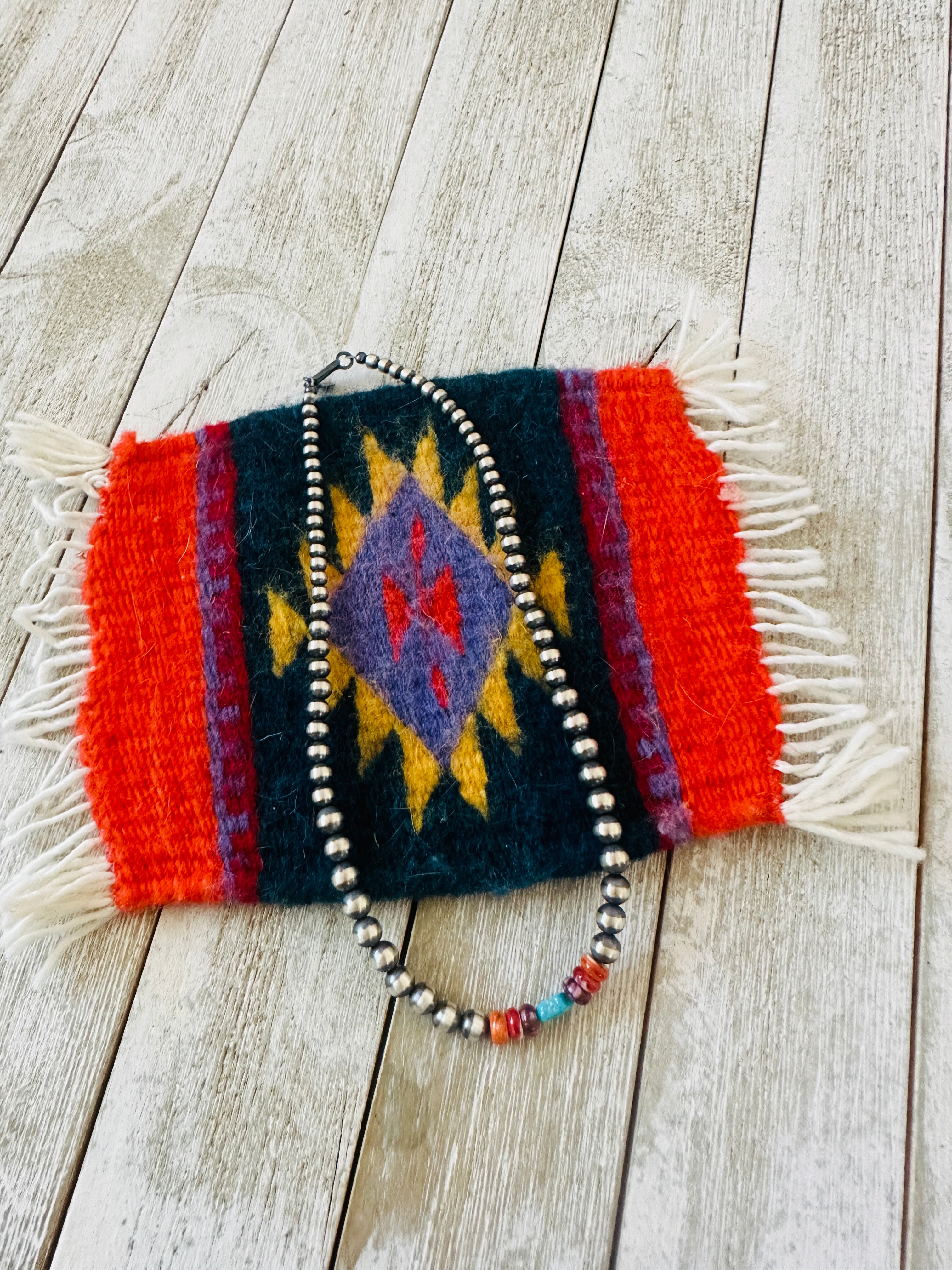 Handcrafted Sterling Silver, Spiny & Turquoise Beaded 14” Necklace