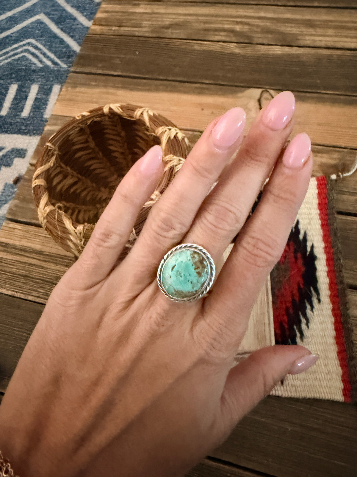 Handcrafted Turquoise & Sterling Silver Ring Size 8