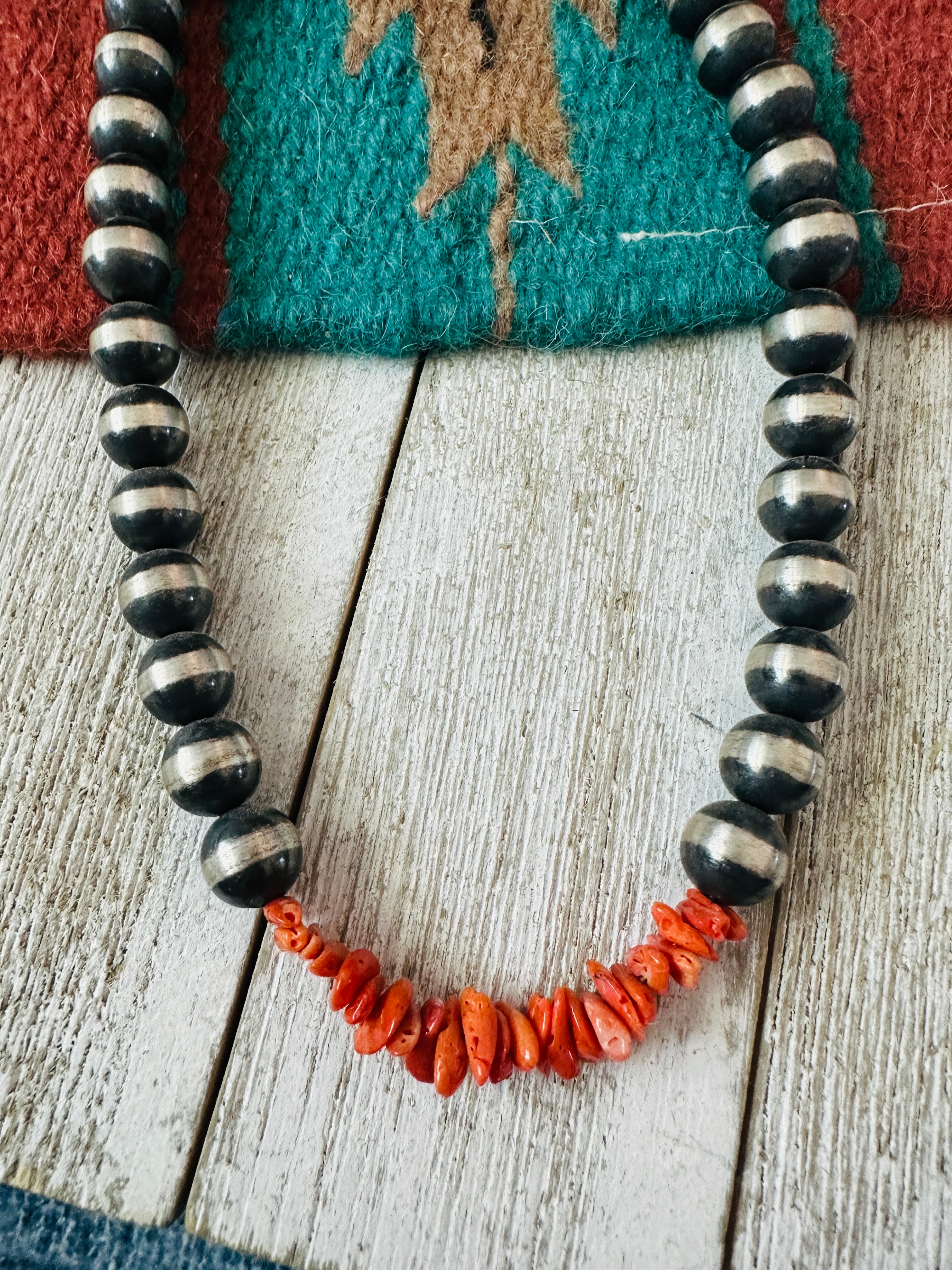 Handcrafted Sterling Silver Pearl & Spiny Beaded Necklace