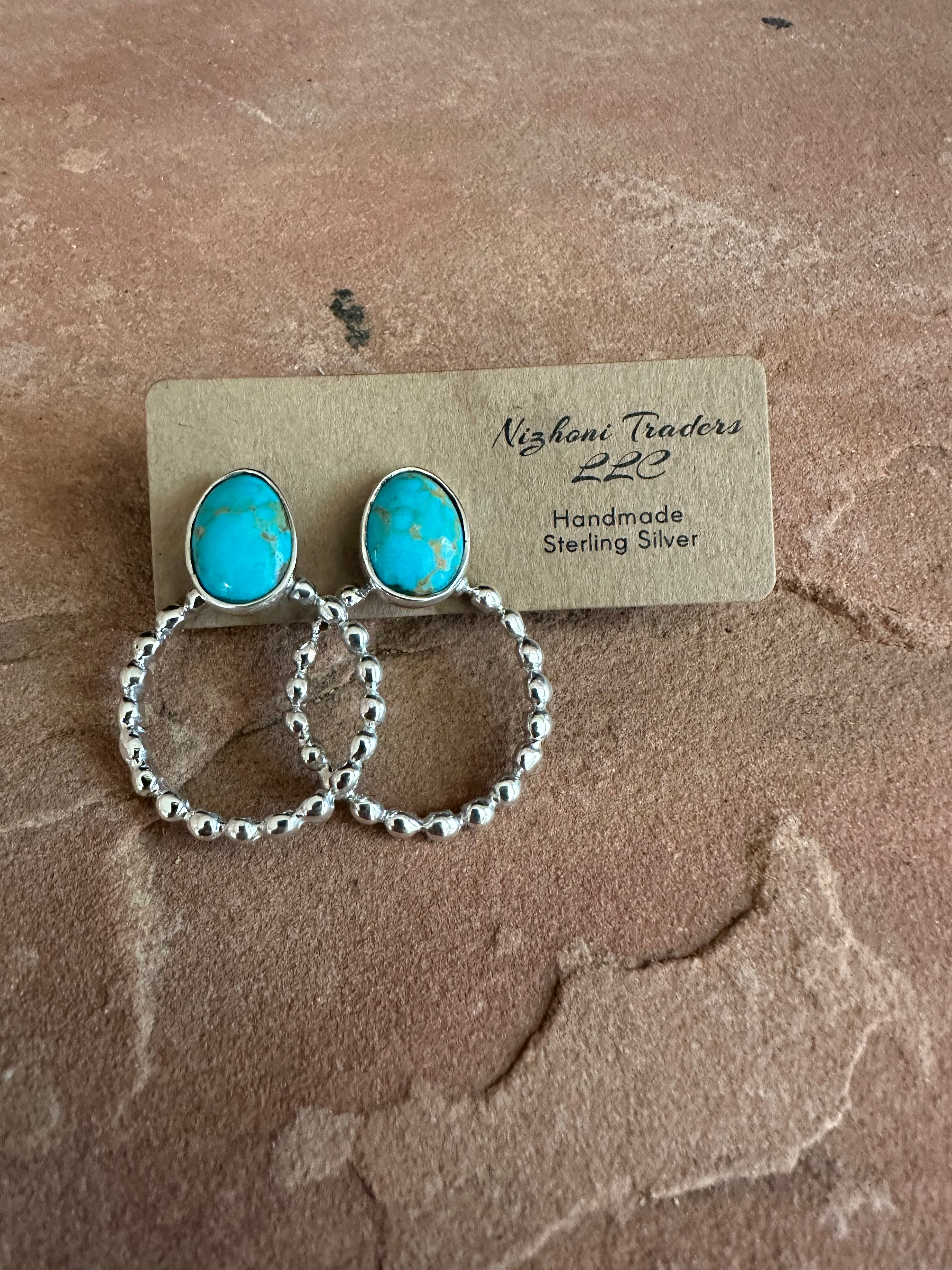 Handmade Turquoise & Sterling Silver Hoop Earrings LESS MATRIX