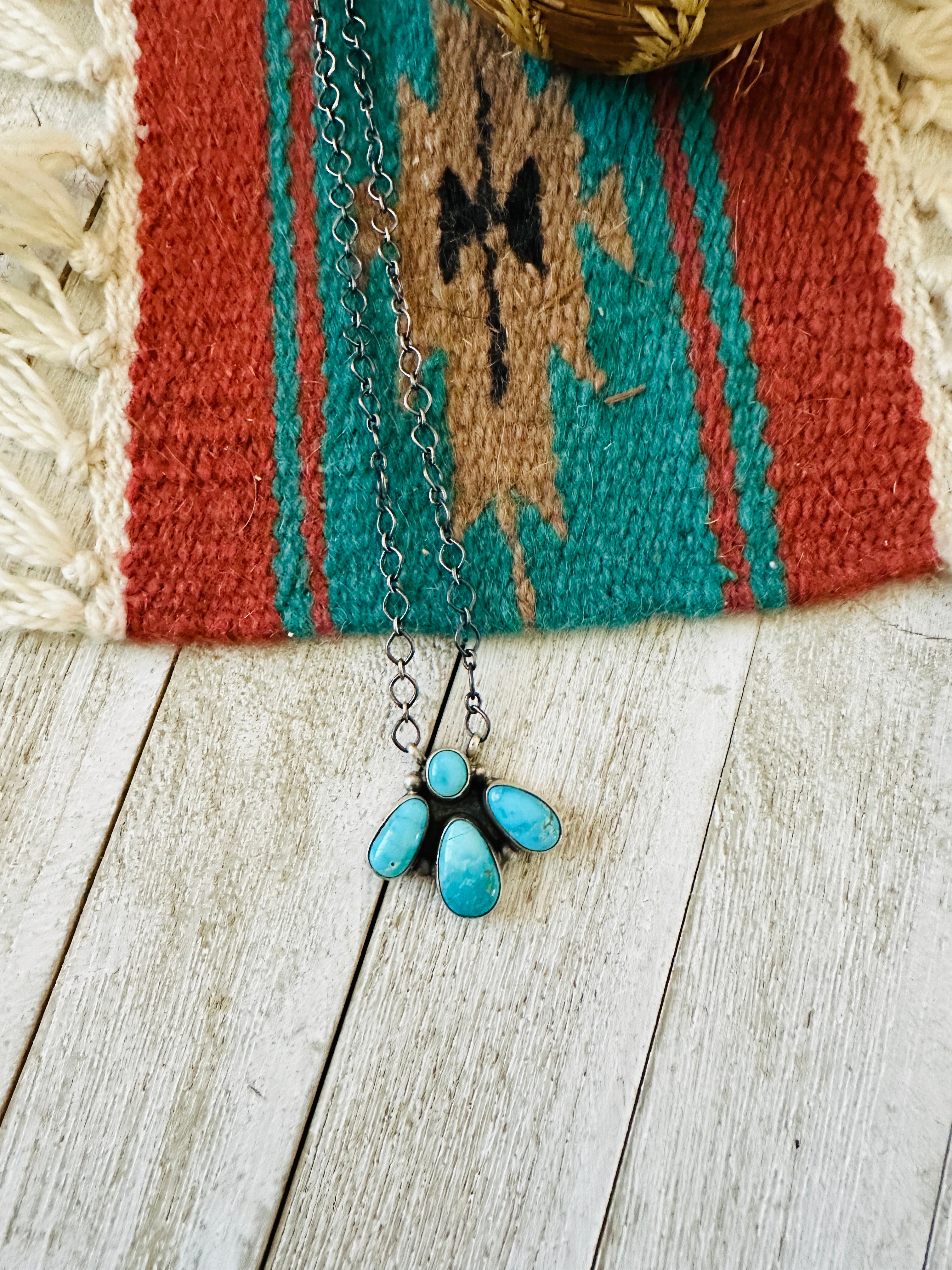 Handcrafted Sterling Silver & Turquoise Cluster Necklace