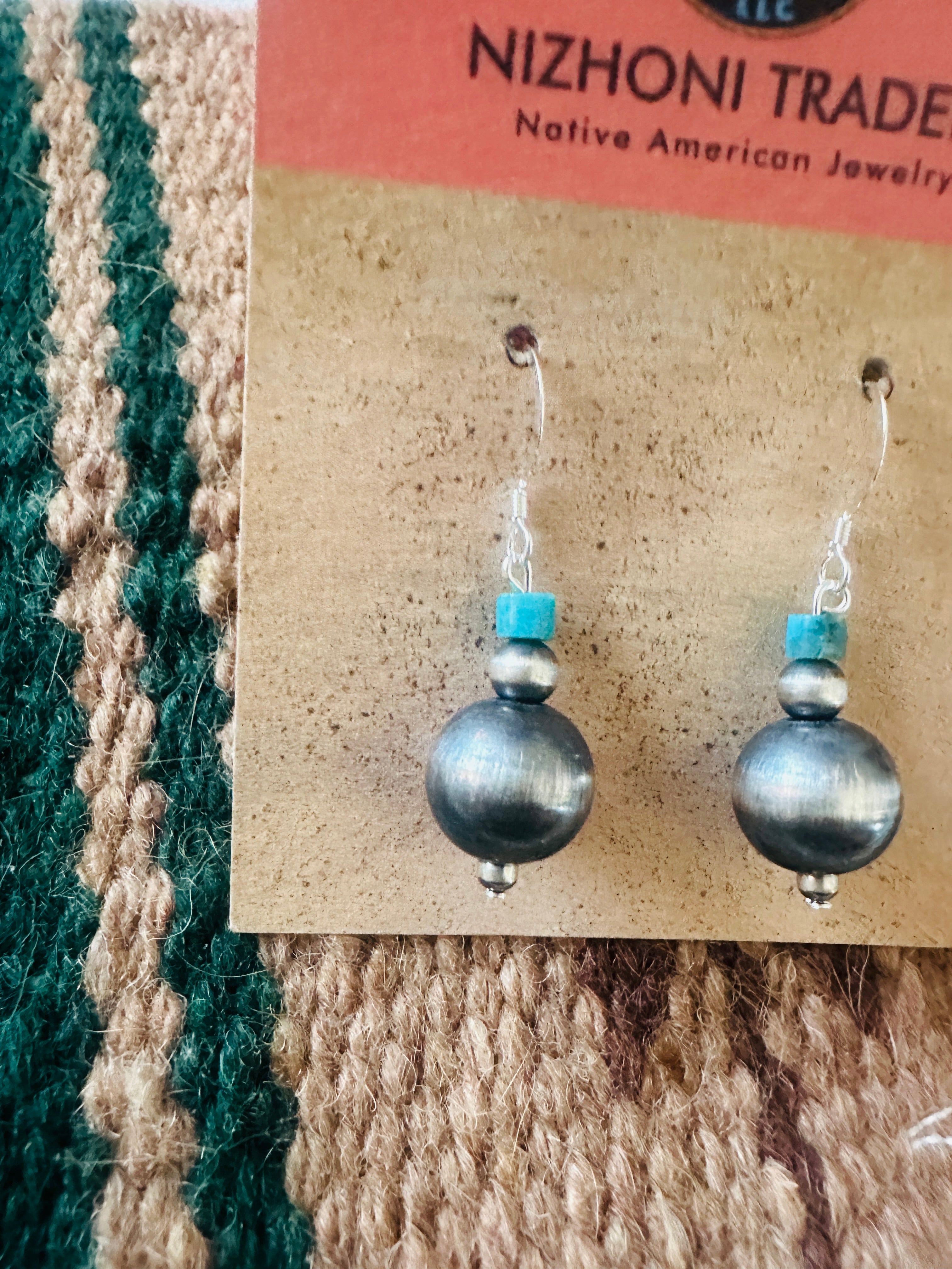 Navajo Turquoise & Sterling Silver Pearl Dangle Earrings