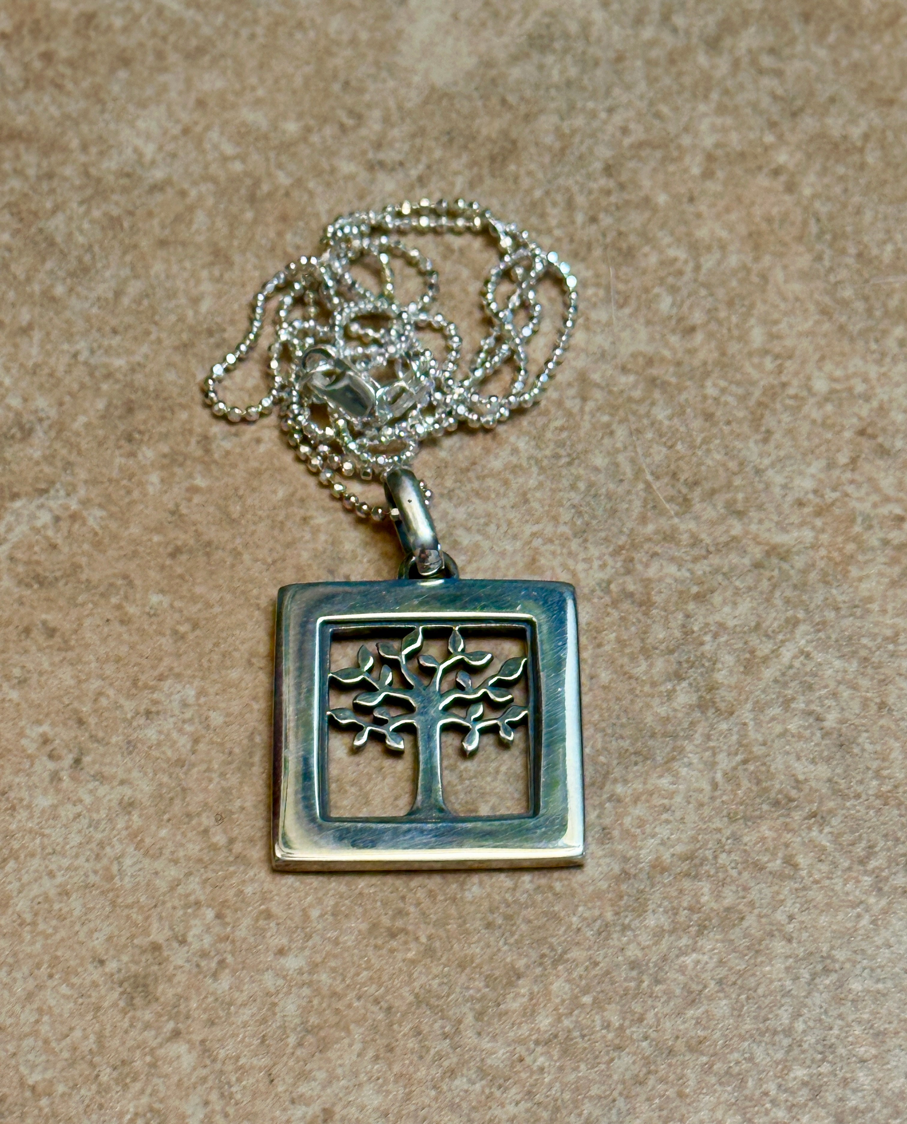 Tree in Square Frame Pendant Necklace