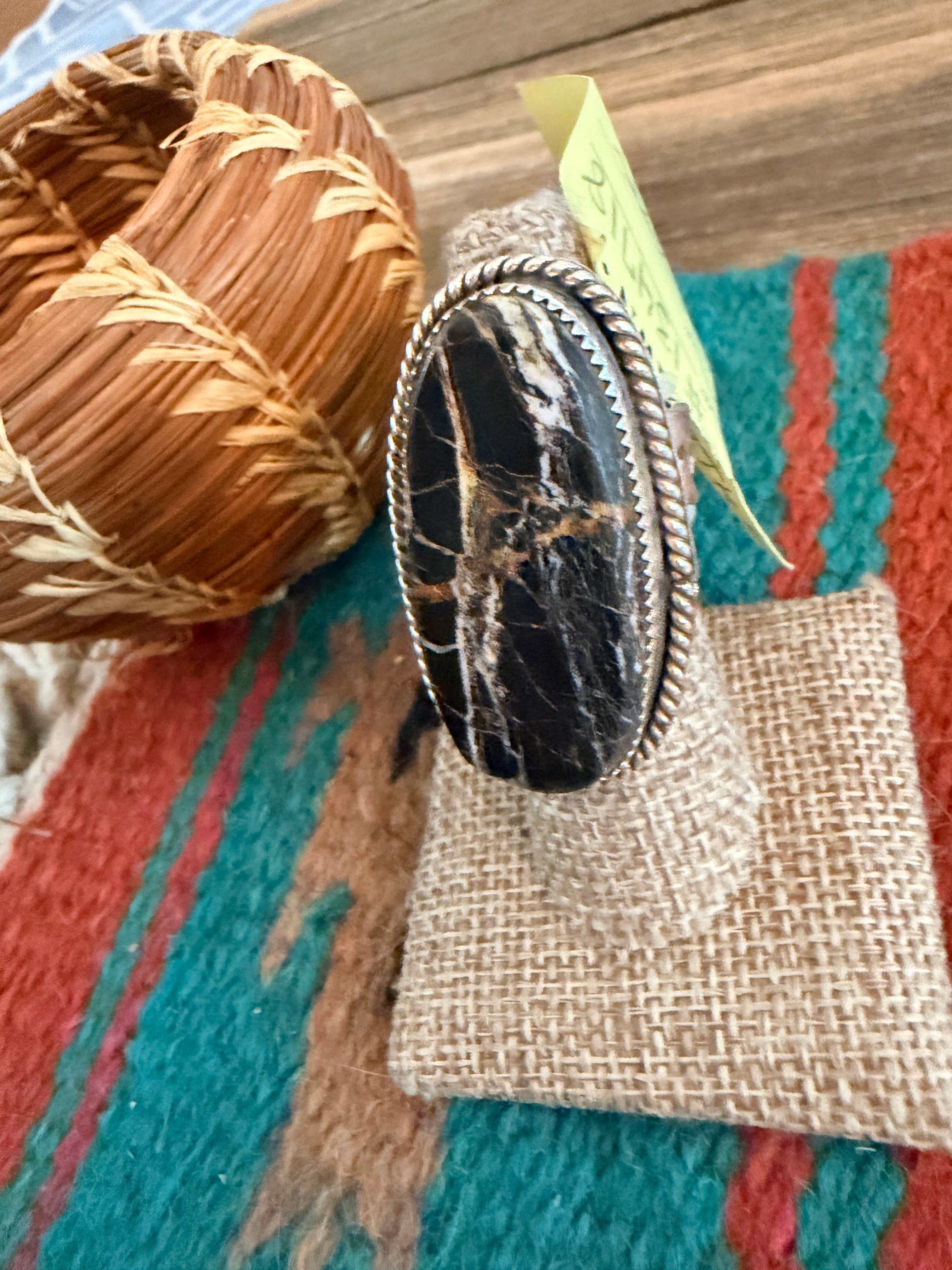 Old Pawn Handcrafted White Buffalo & Sterling Silver Adjustable Ring