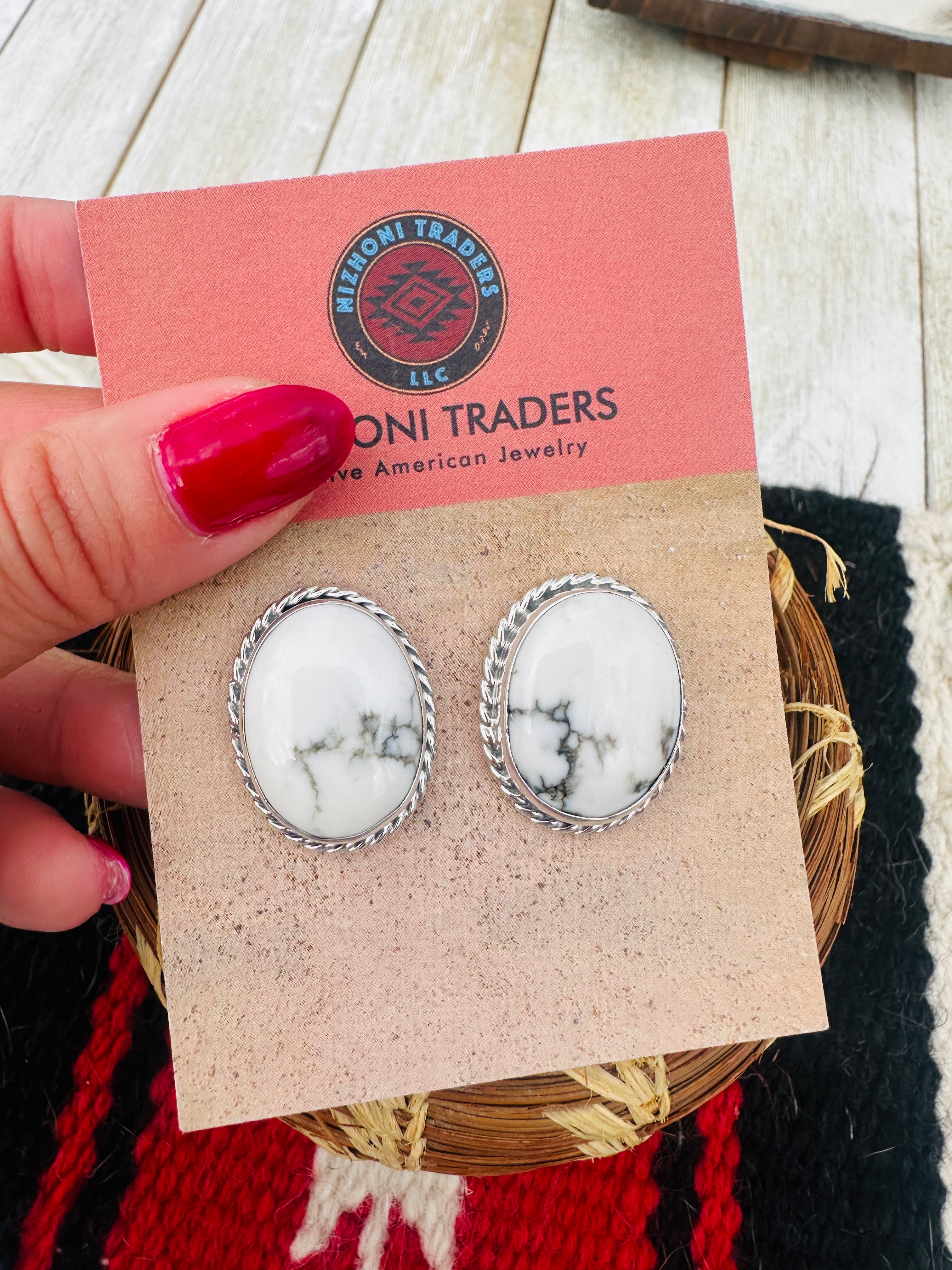 Handcrafted White Buffalo & Sterling Silver Post Earrings