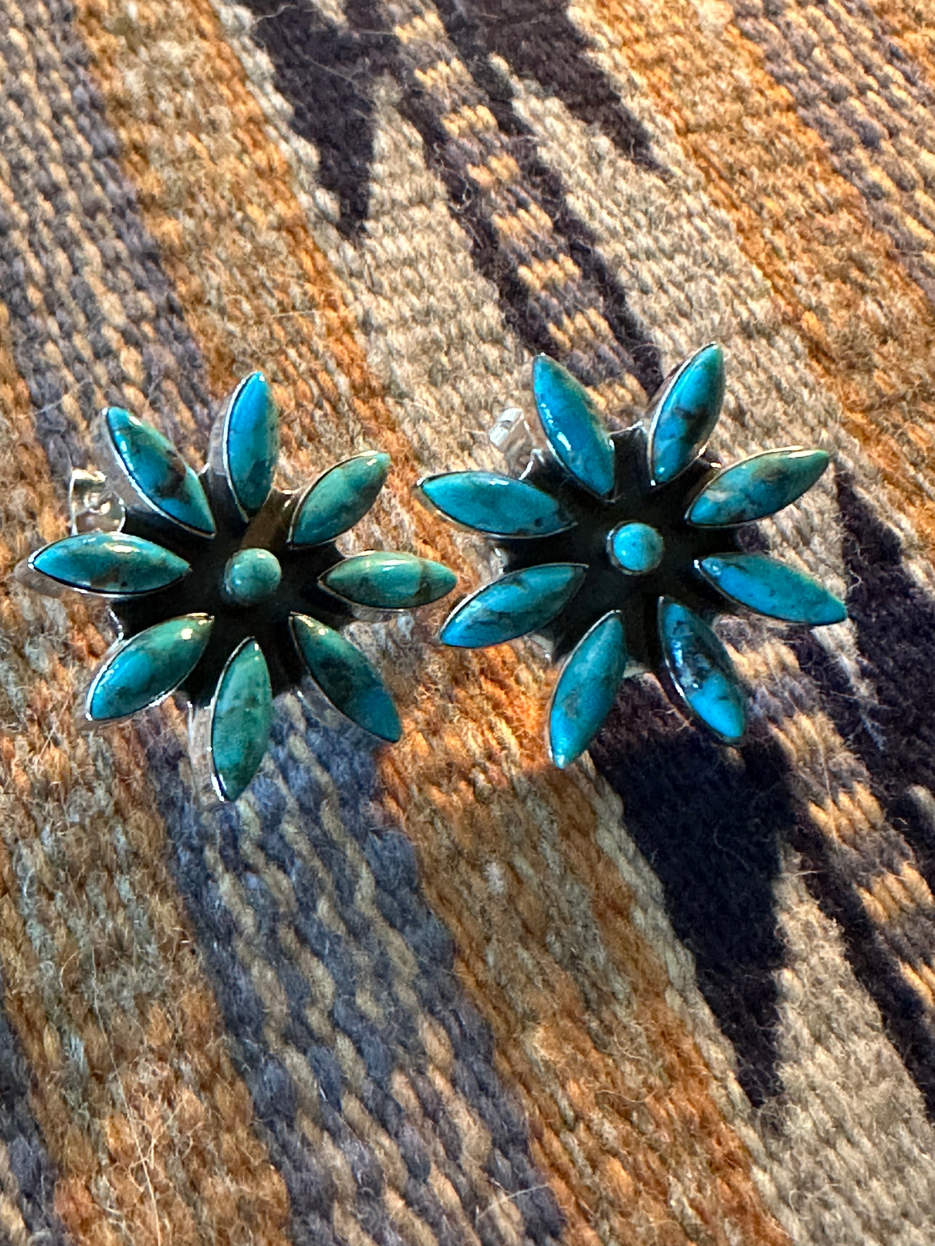 Handmade Sterling Silver and Turquoise Daisy Post Earrings