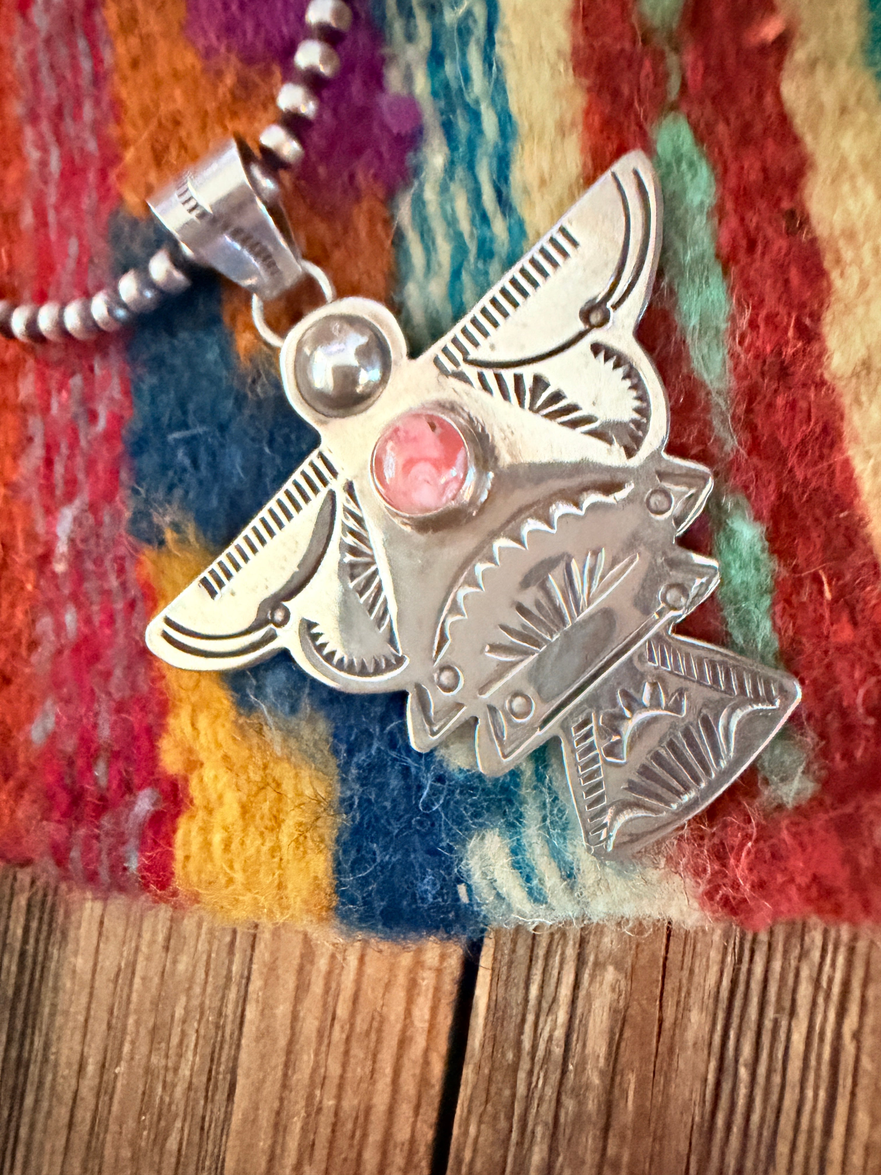 Handcrafted Sterling Silver & Rhodochrosite Thunderbird Pendant