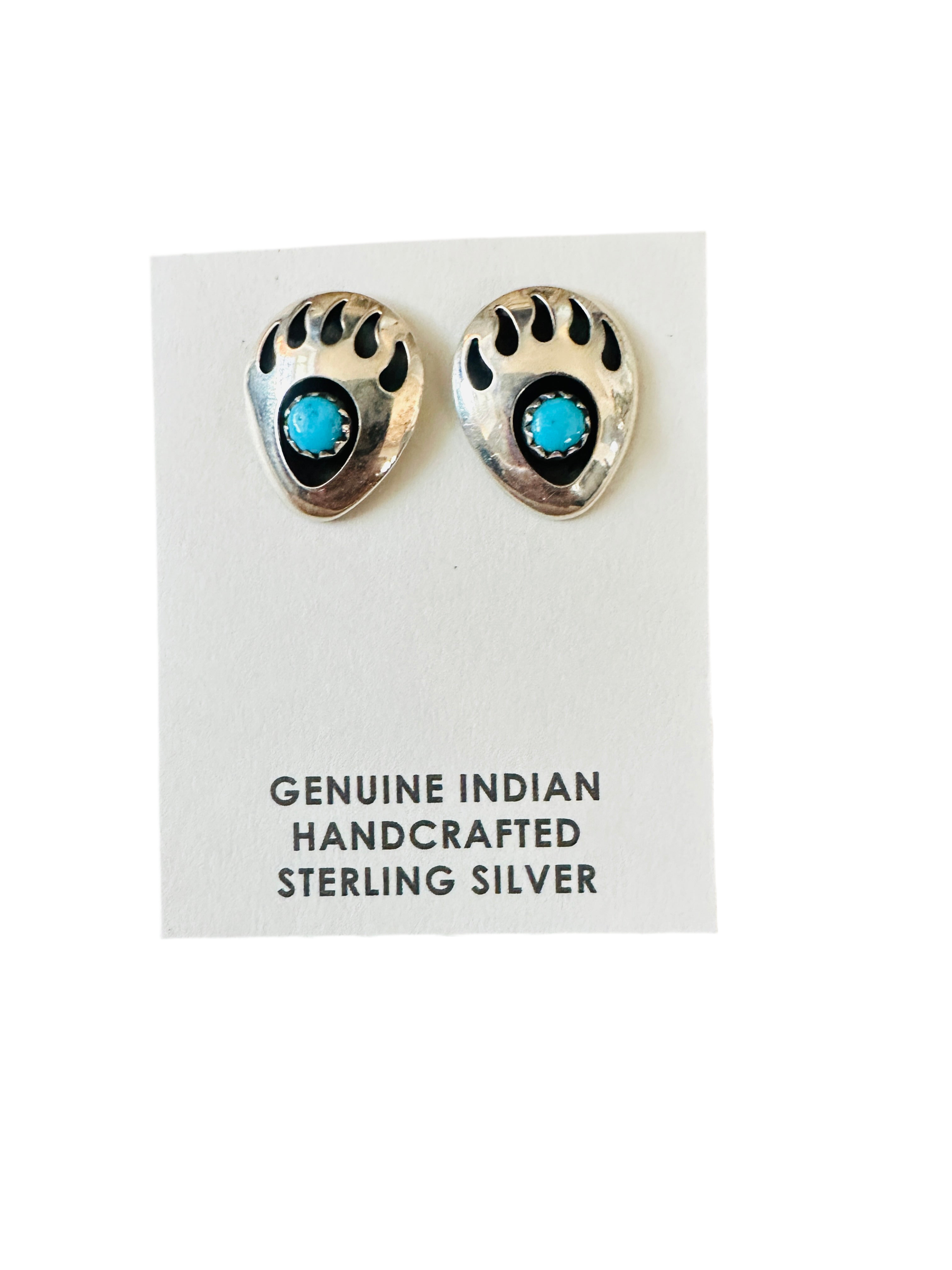 Handcrafted Turquoise & Sterling Silver Bear Paw Stud Earrings