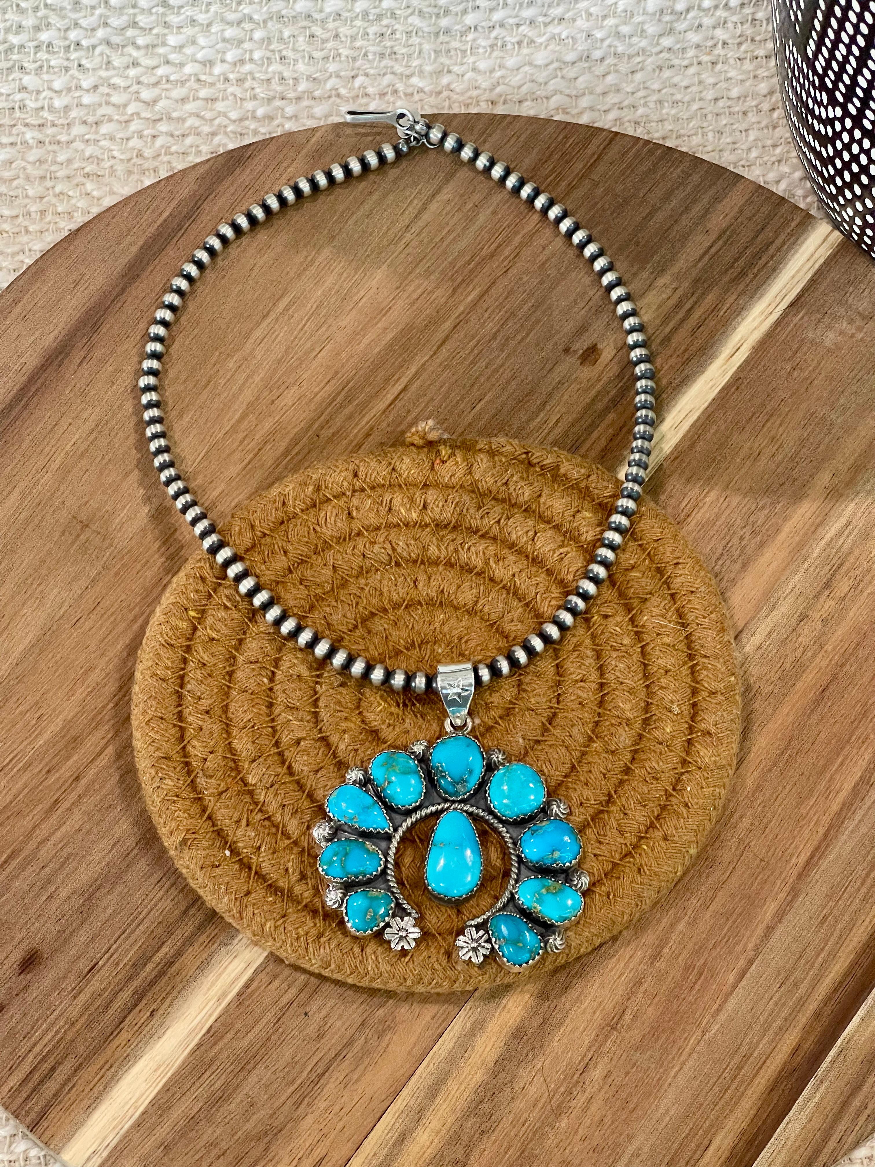 Handmade Sterling Silver & South Hill Sonoran Turquoise Naja Cluster Pendant