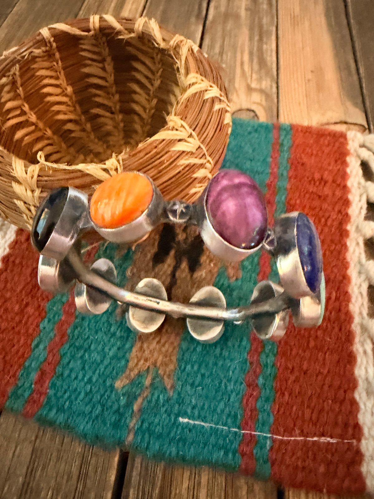 Handcrafted Multi Stone & Sterling Silver Bangle Bracelet by Chimney Butte