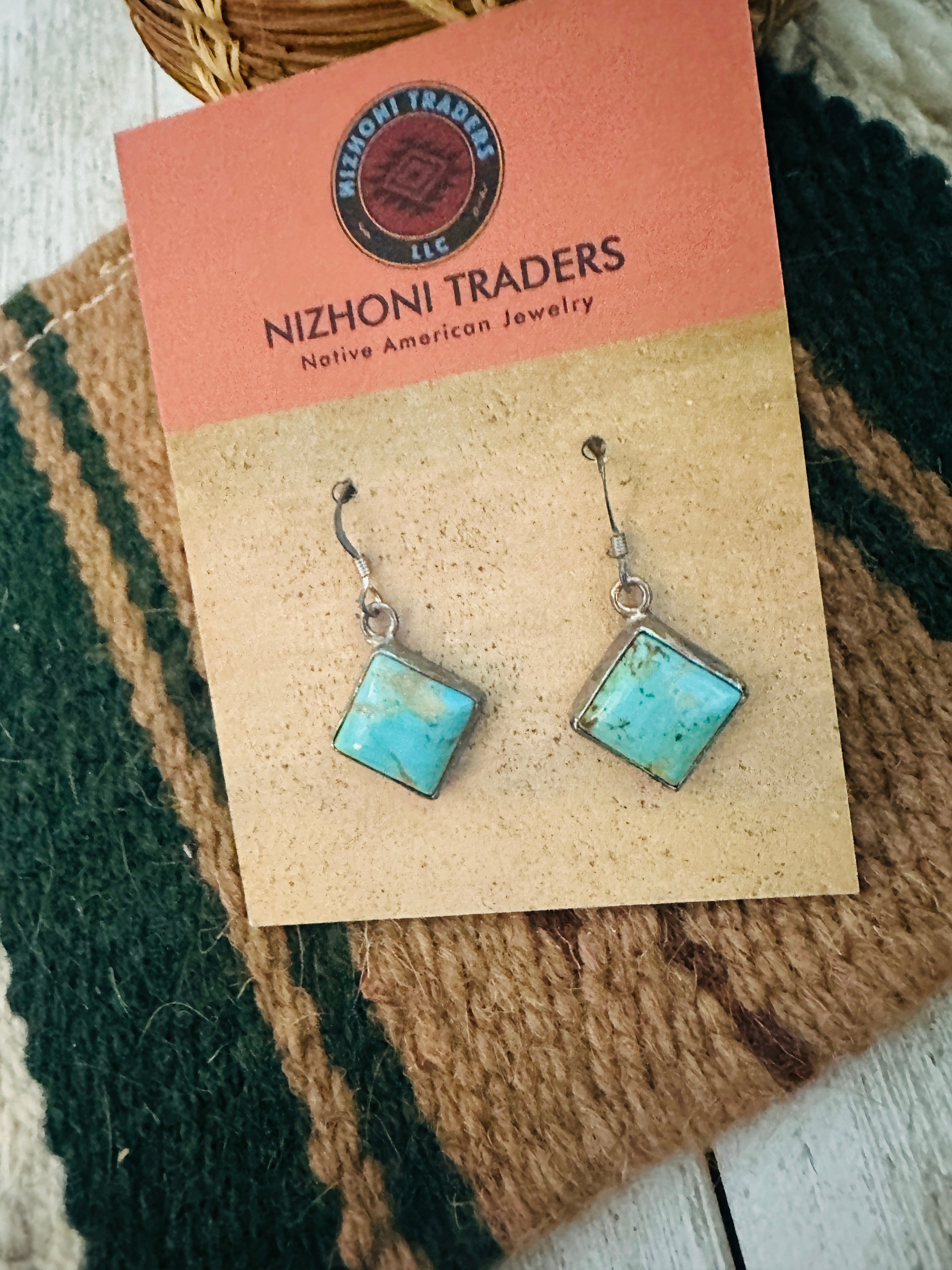 Navajo Turquoise and Sterling Silver Square Dangle Earrings