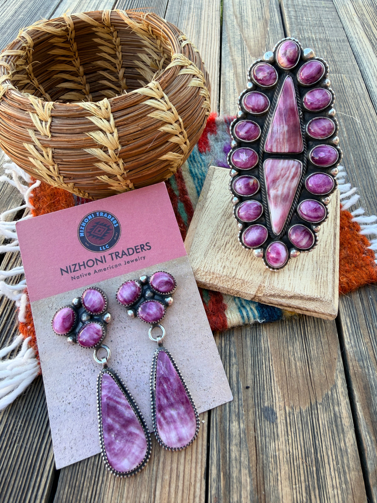 Handcrafted Purple Spiny Oyster & Sterling Silver Earring & Ring Set by Readda Begay