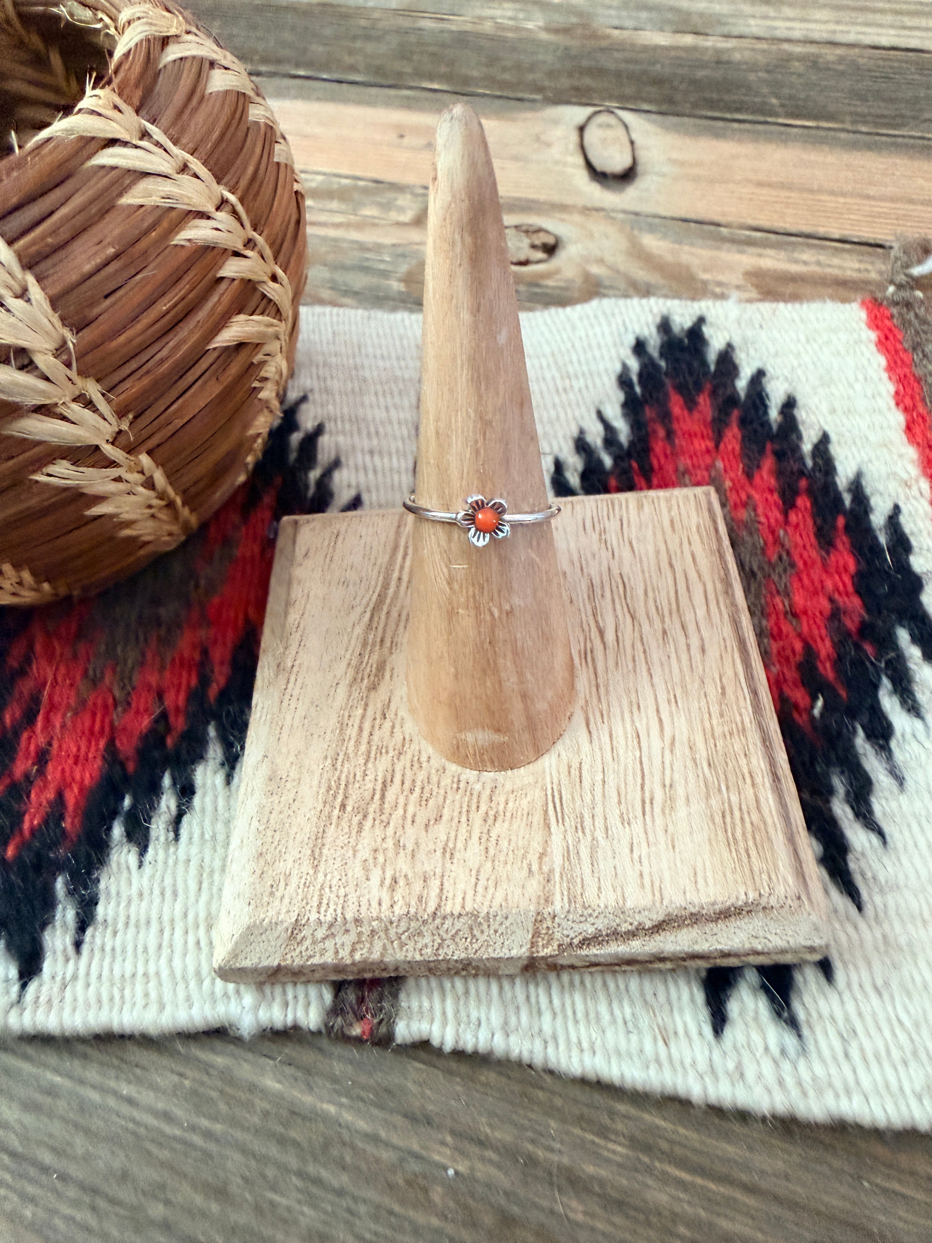 Handmade Sterling Silver & Carnelian Adjustable Flower Ring