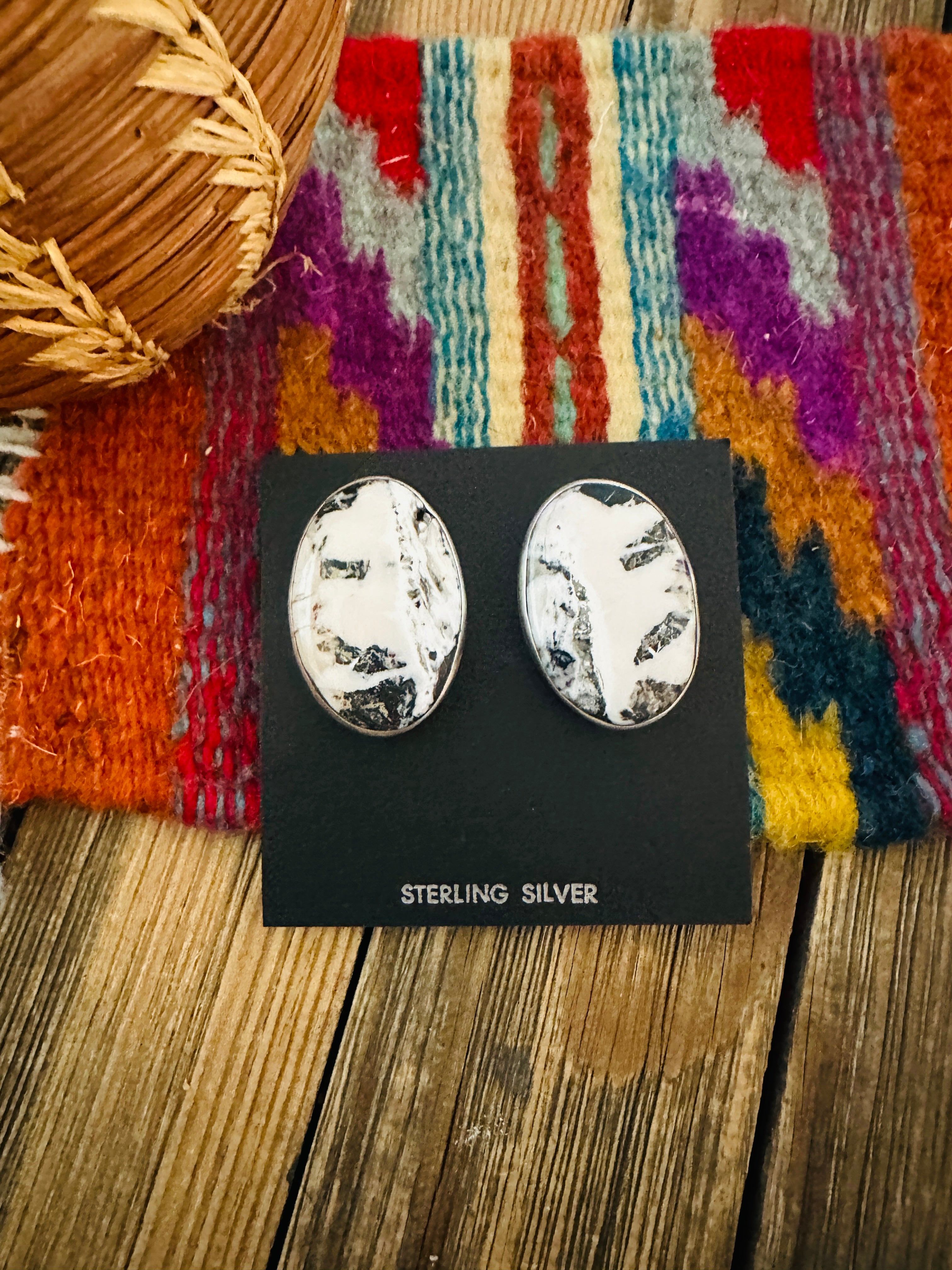 Handcrafted White Buffalo & Sterling Silver Post Earrings
