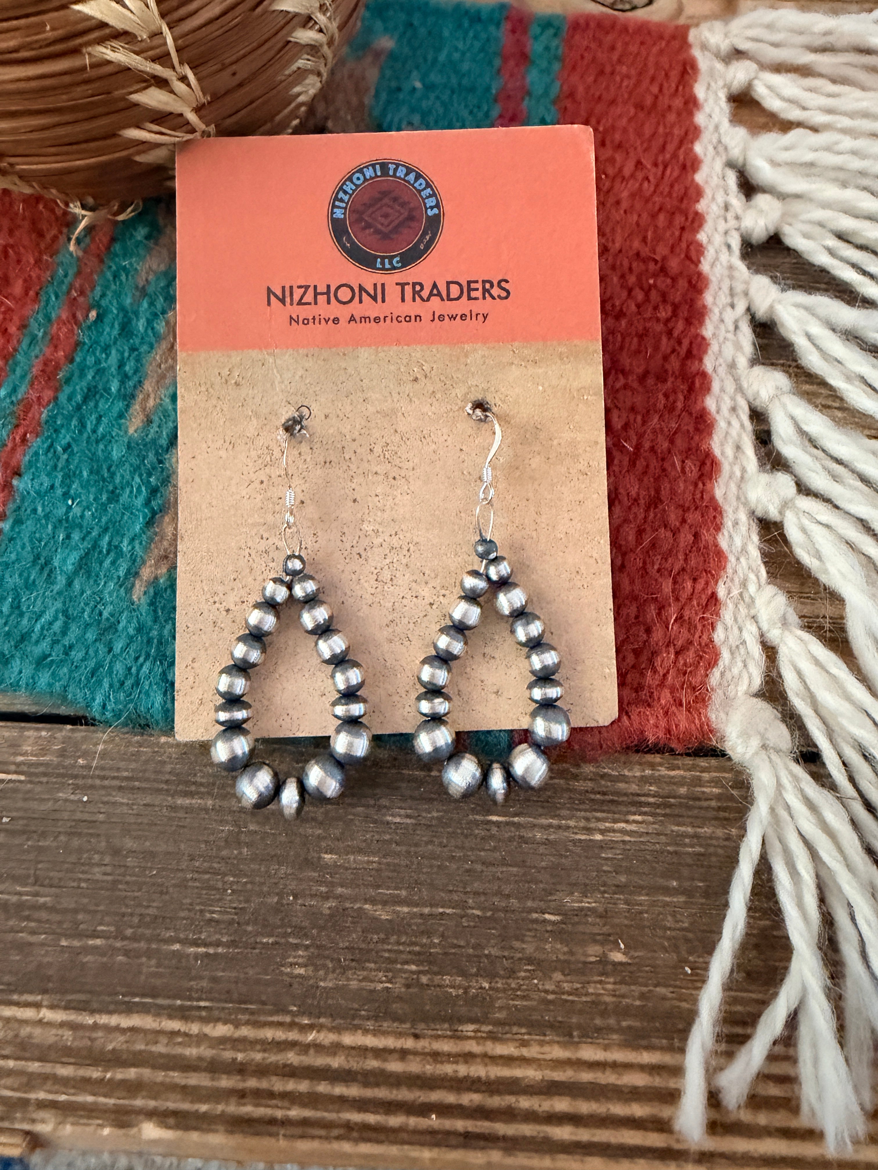 Handcrafted Sterling Silver Pearl Beaded Dangle Hoop Earrings