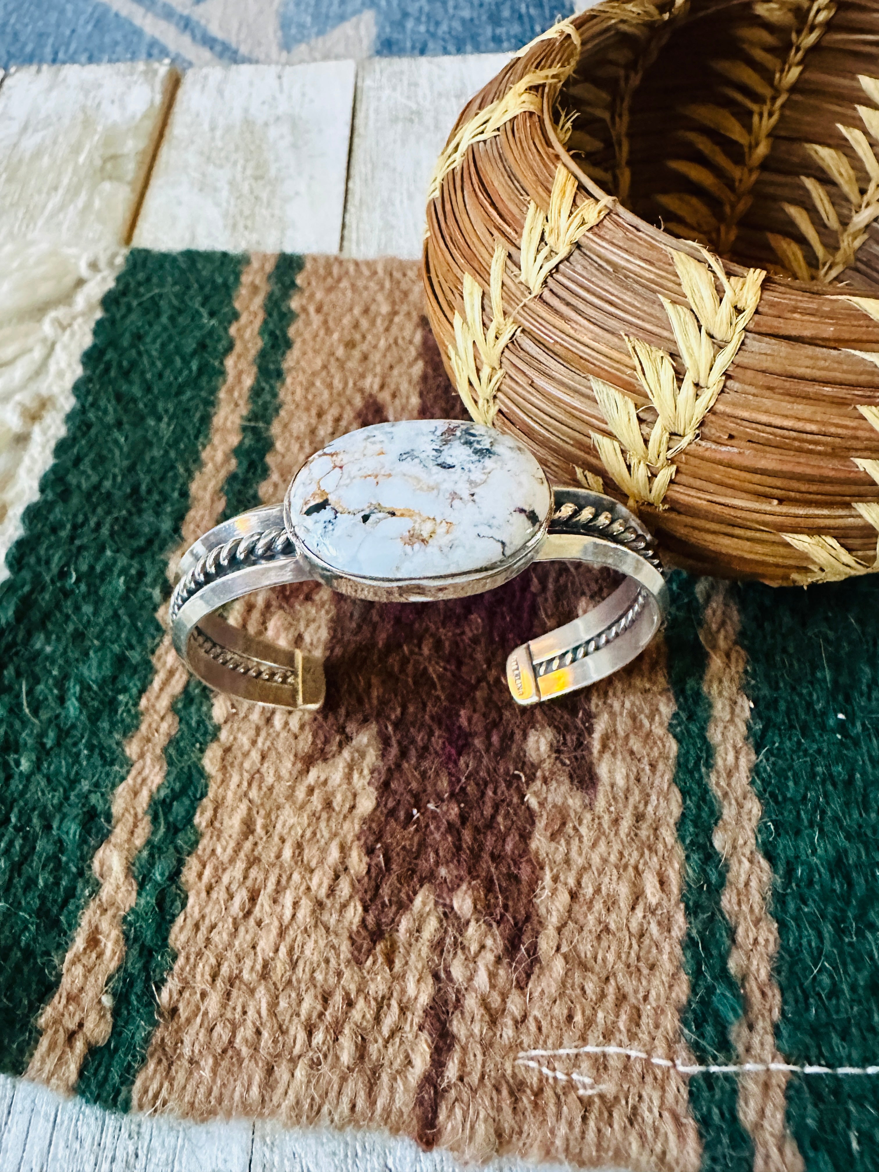 Navajo White Buffalo & Sterling Silver Cuff Bracelet