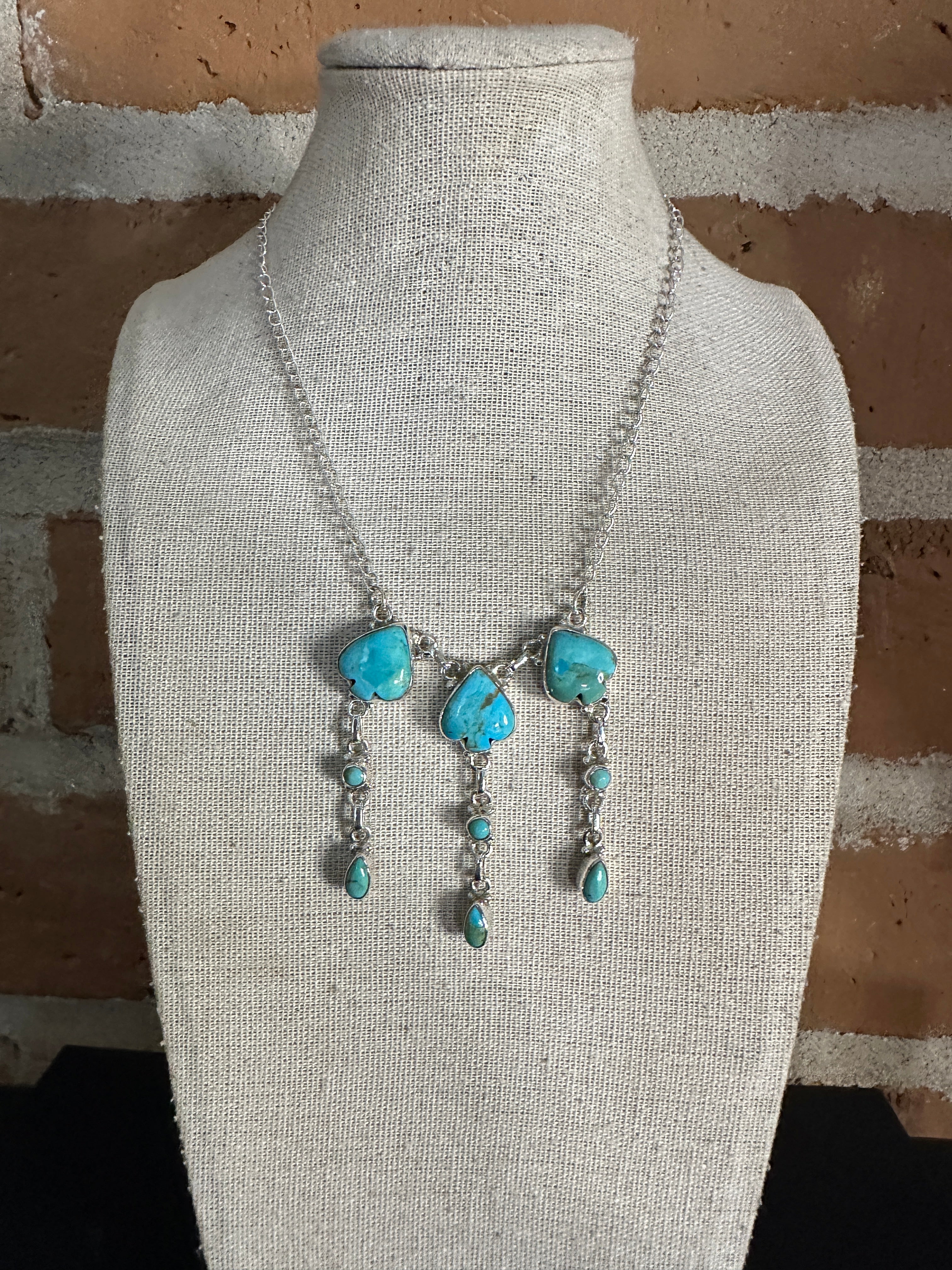 Beautiful Handmade Sterling Silver & Turquoise Spade Drop Necklace