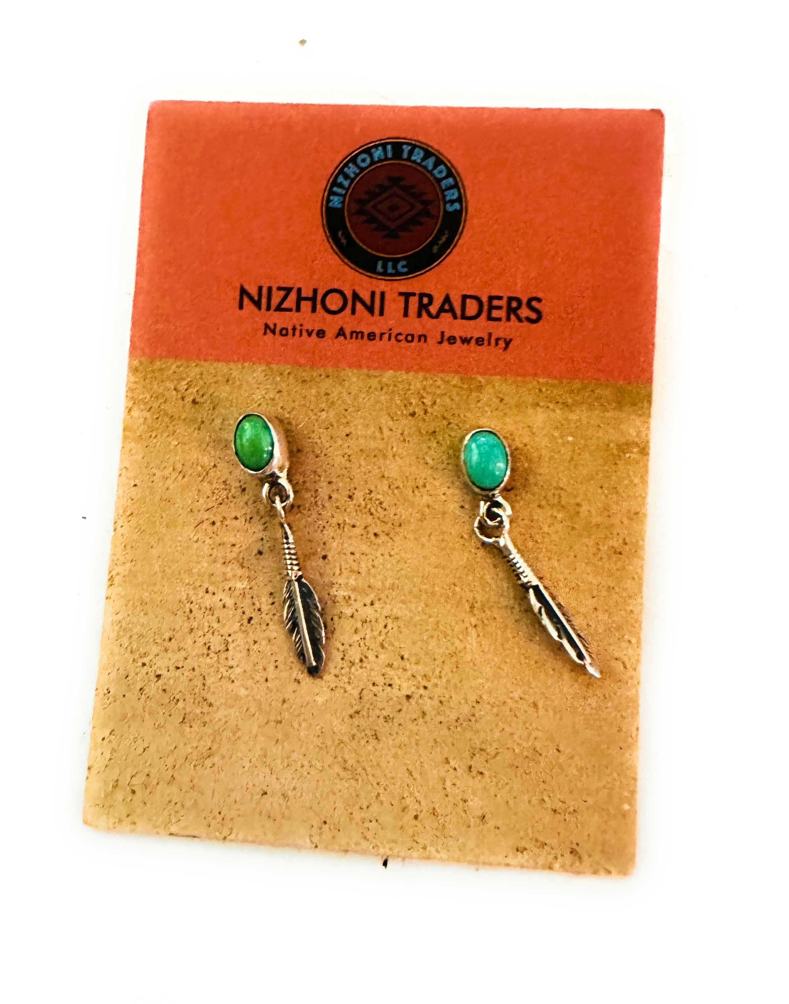 Navajo Turquoise & Sterling Silver Feather Earrings