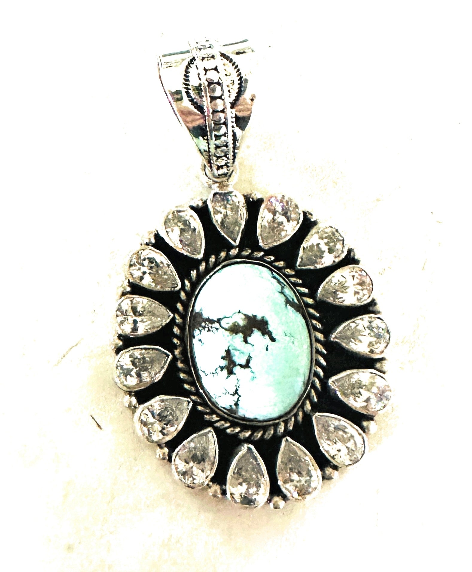 Handmade Sterling Silver, Golden Hills Turquoise & CZ Pendant