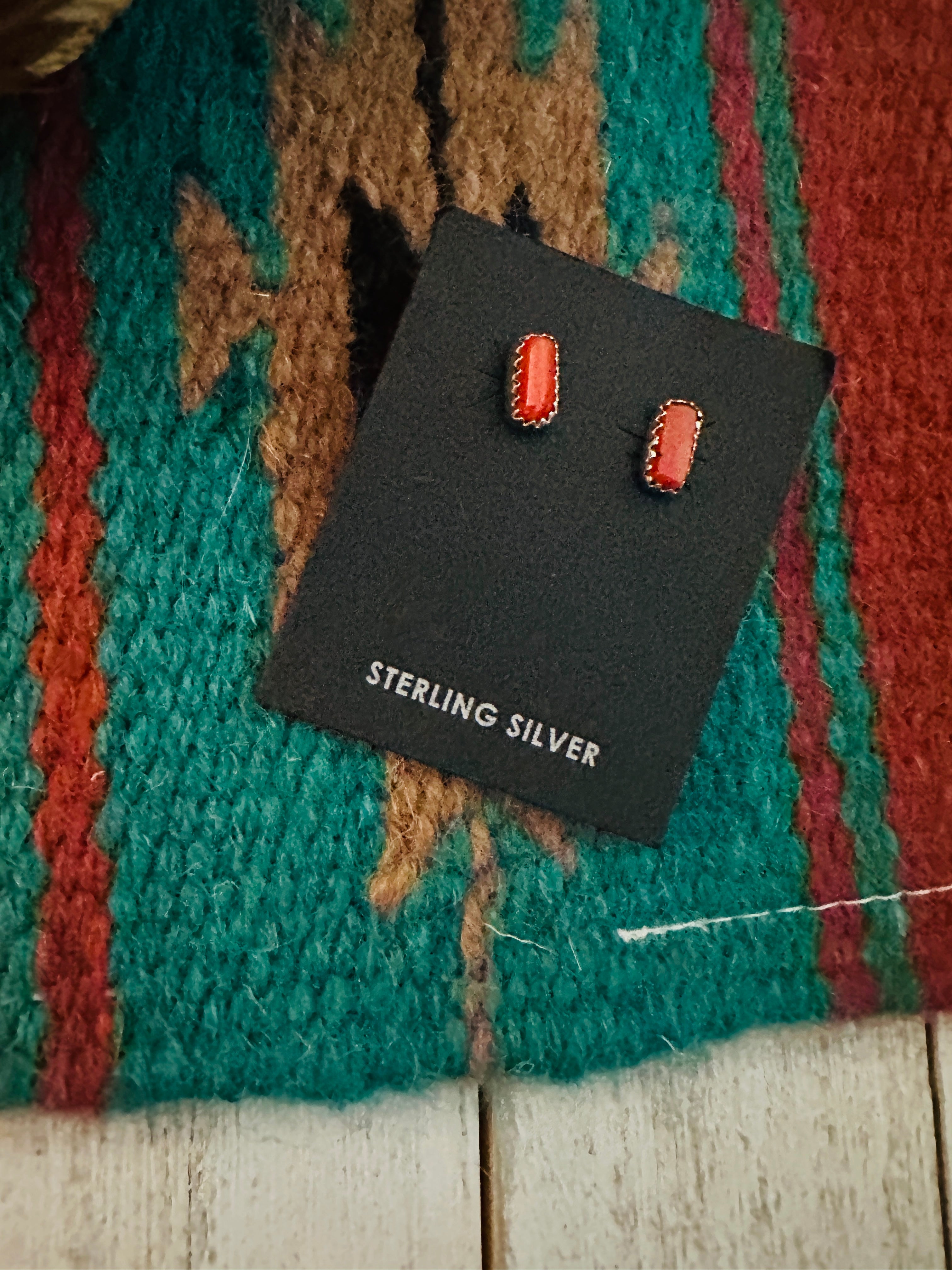 Navajo Coral and Sterling Silver Stud Earrings