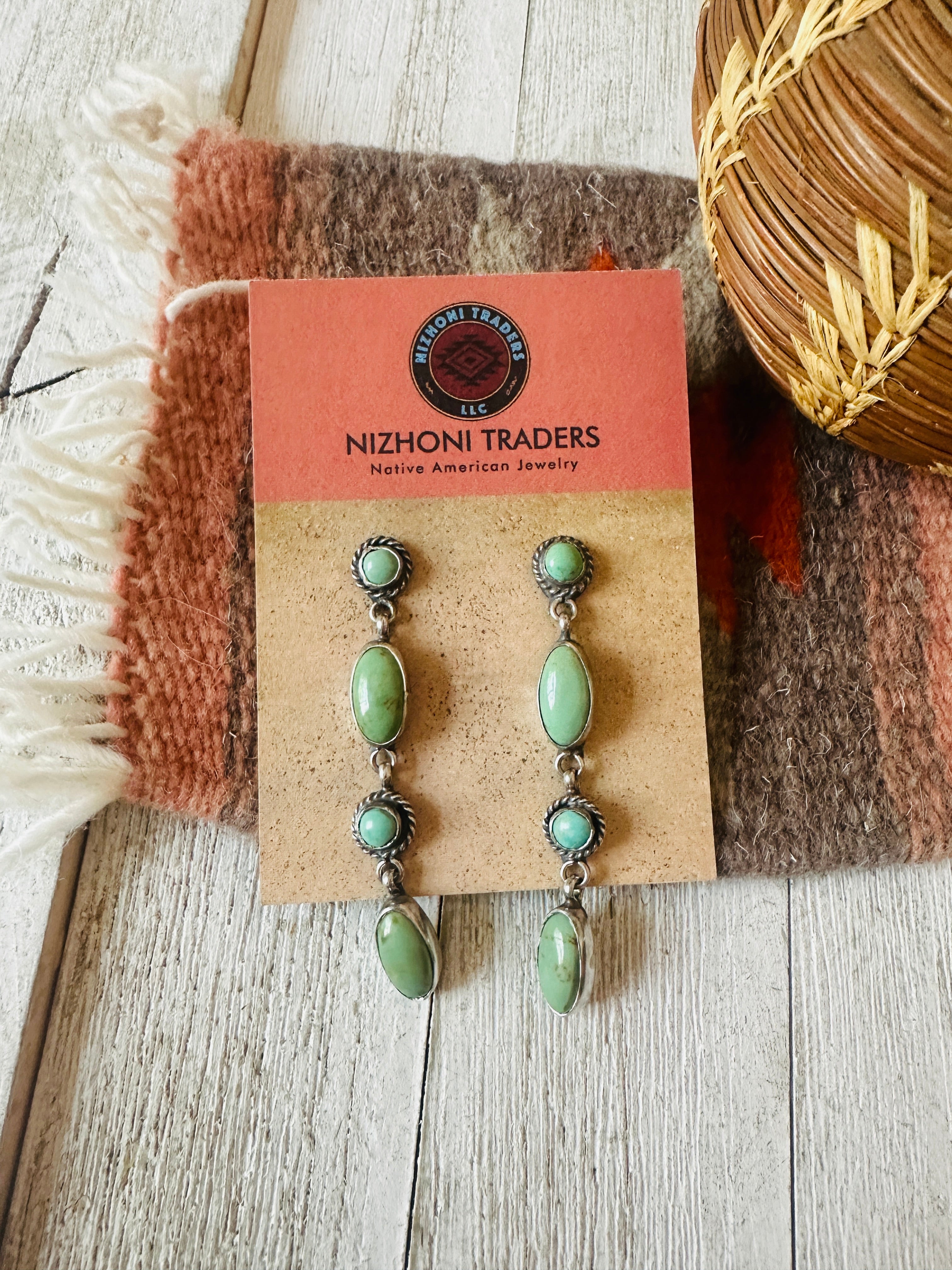 Navajo Turquoise And Sterling Silver Dangle Earrings