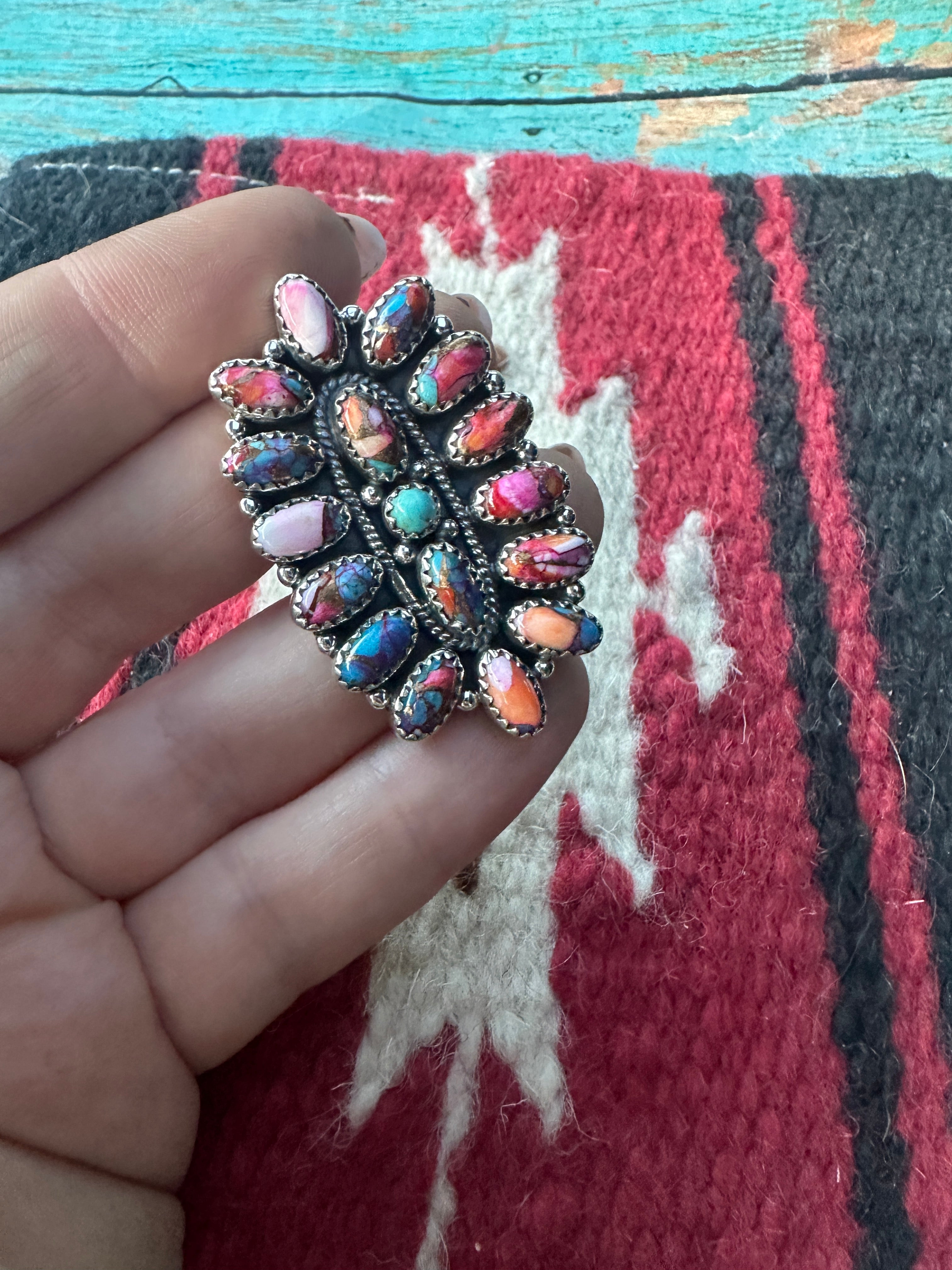 Beautiful Handmade Pink Dream Mojave And Sterling Silver Adjustable Cluster Ring