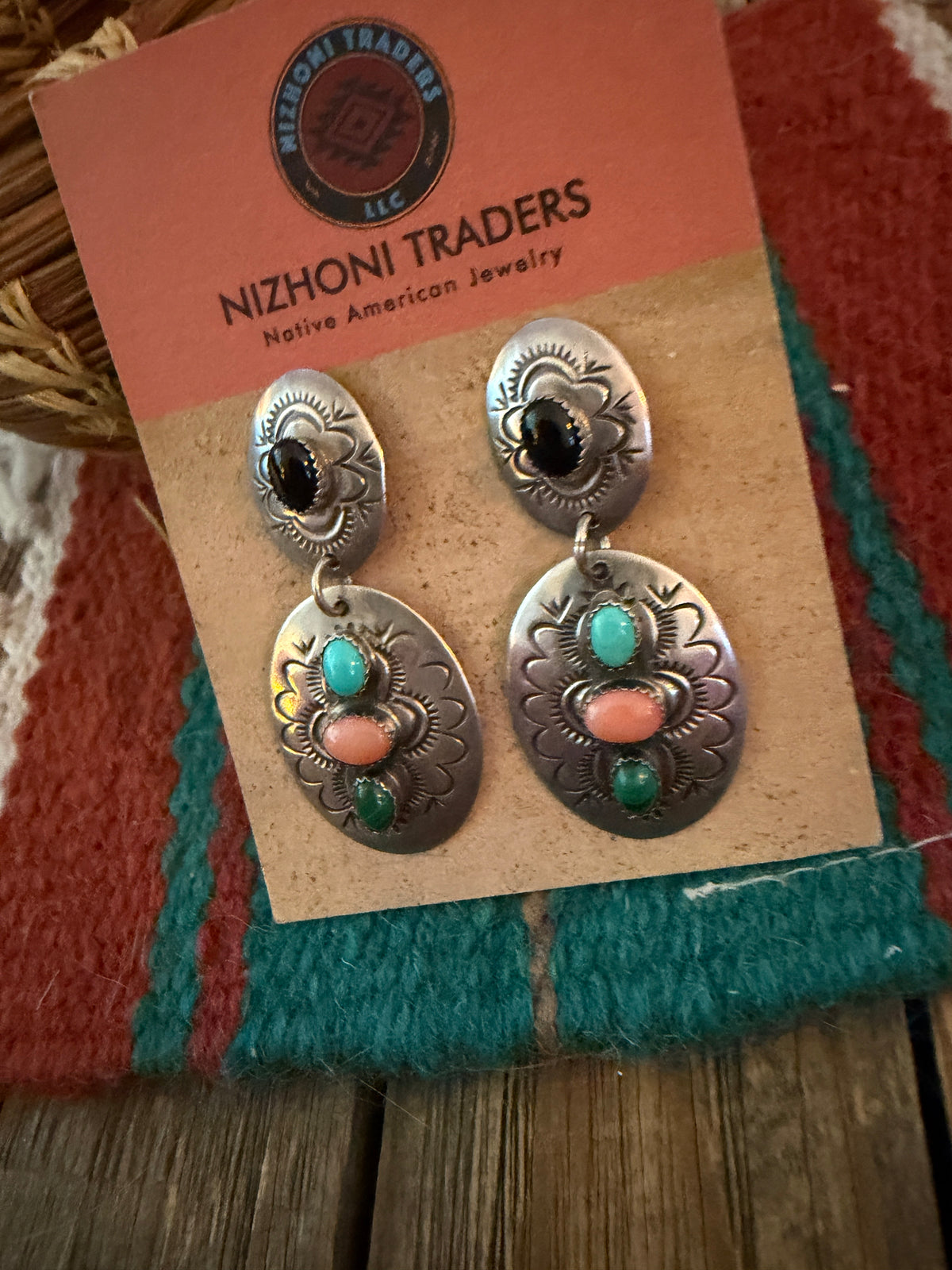 Old Pawn Handcrafted Sterling Silver & Multi Stone Dangle Earrings