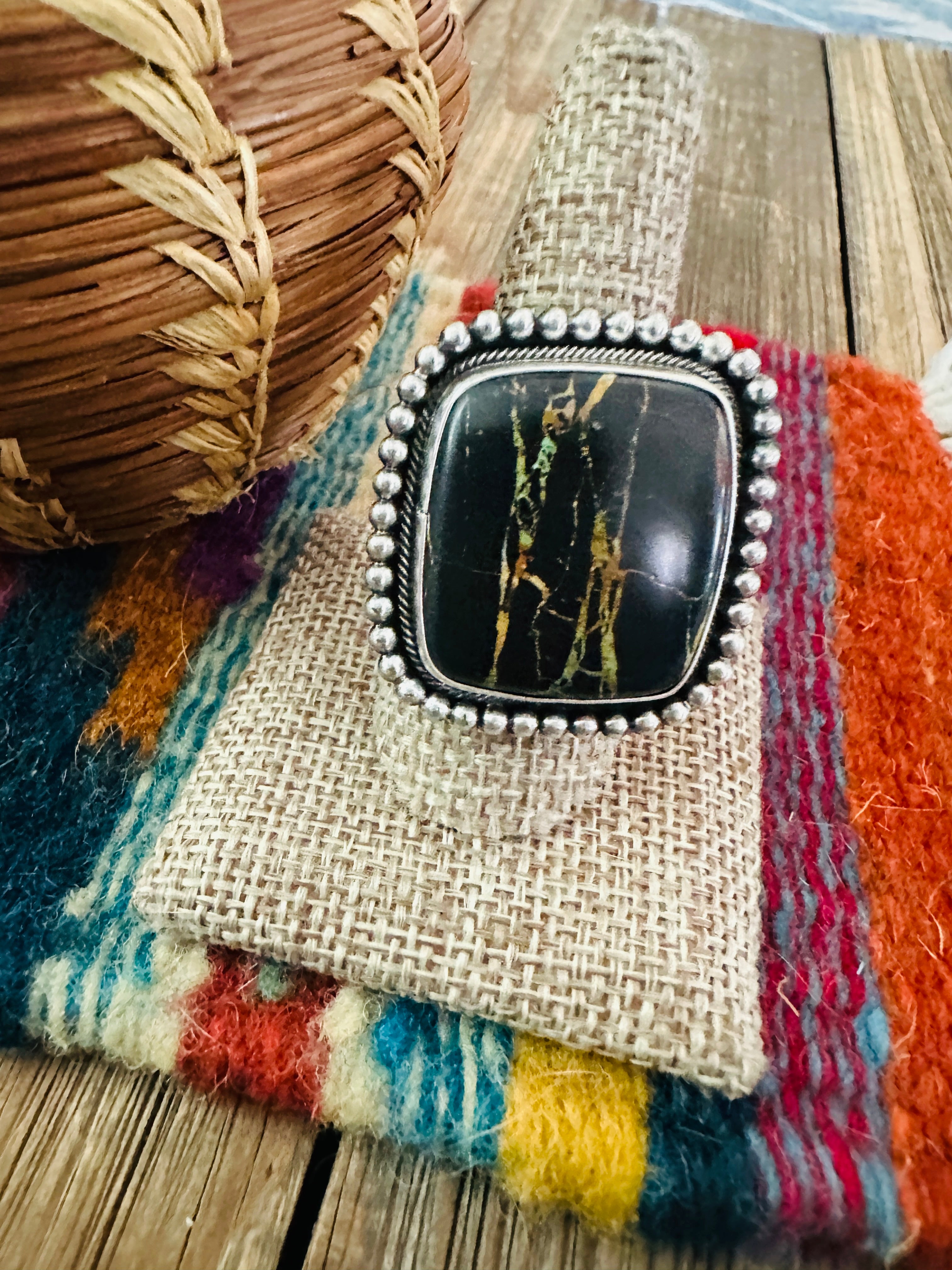Handcrafted Blackjack Turquoise & Sterling Silver Ring Size 9.5 by Jameson Garcia