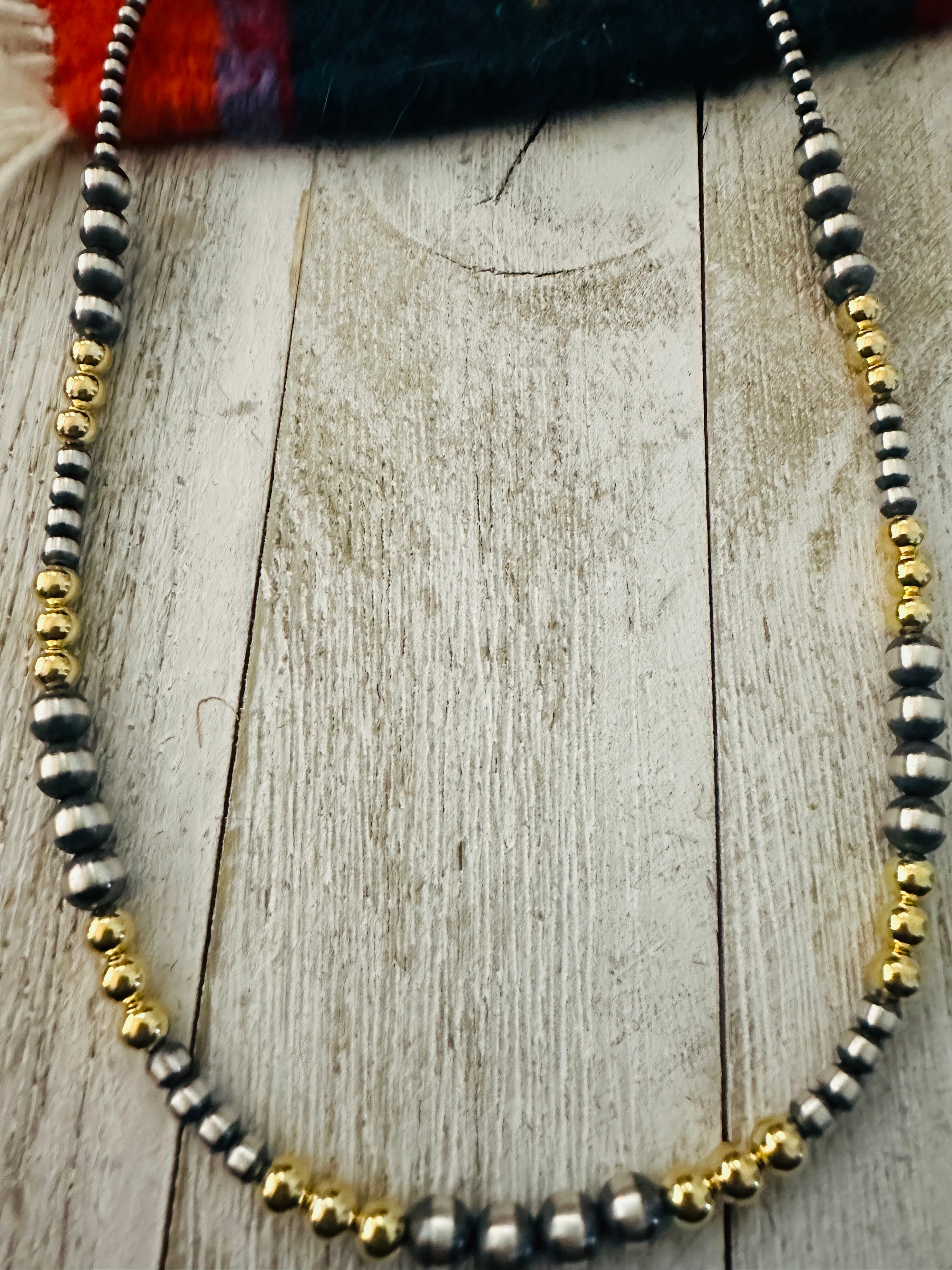 Navajo Sterling Silver & Gold Beaded 18” Necklace