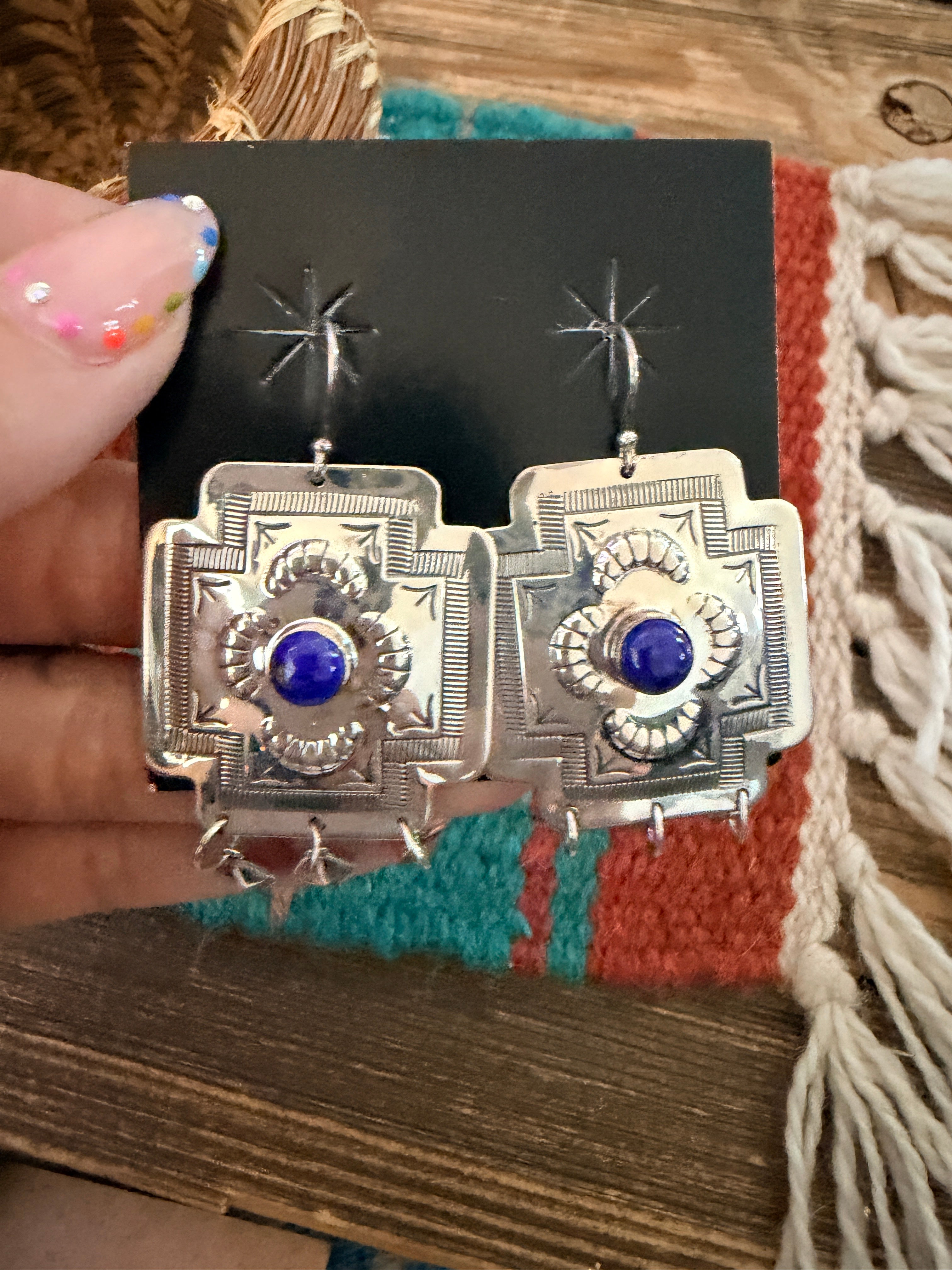 Handcrafted Lapis & Sterling Silver Cross Dangle Earrings