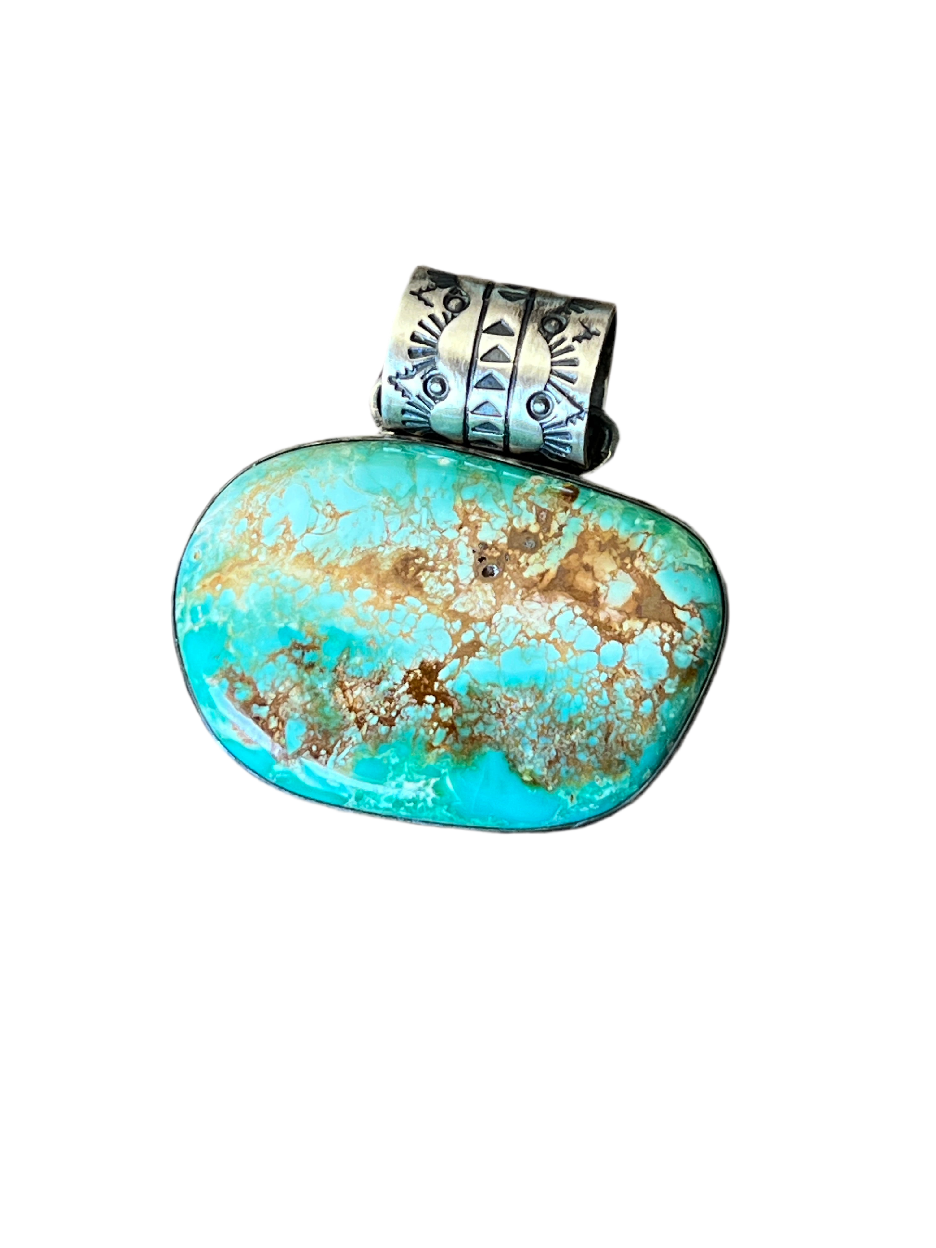 Handcrafted Sterling Silver and Sonoran Turquoise Solo Pendant by Angela Martin