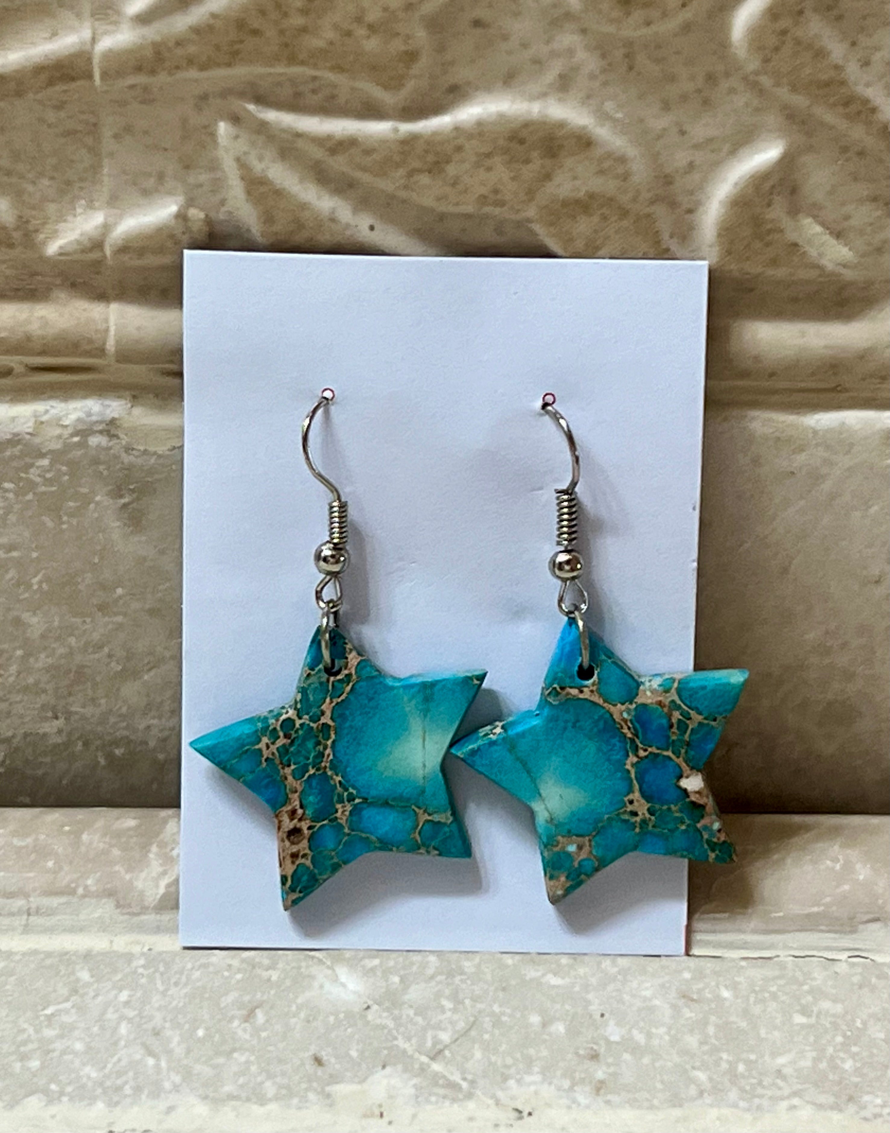 Navajo Blue Indigo Turquoise Sterling Silver Star Slab Earrings