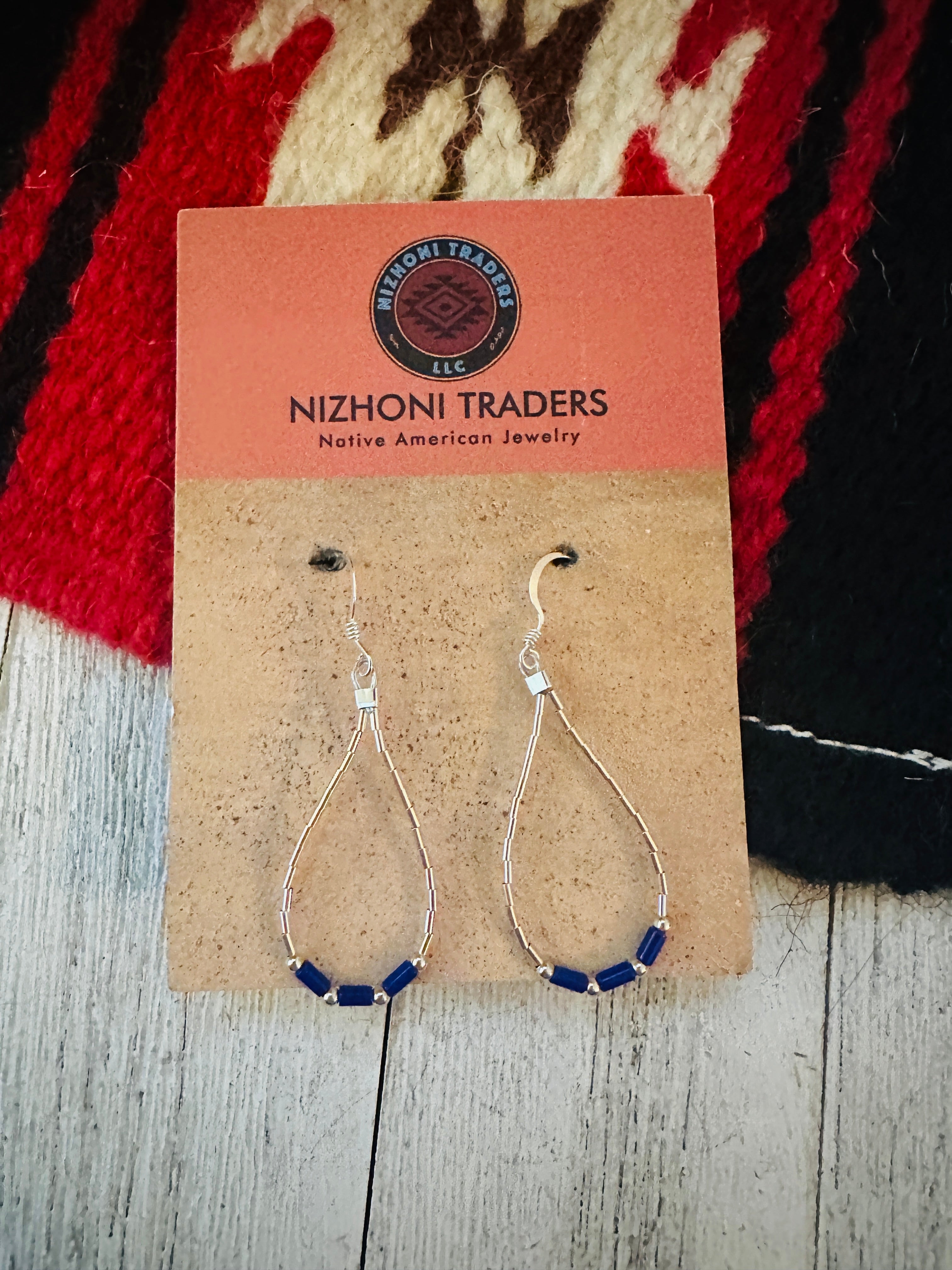 Navajo Sterling Liquid Silver & Lapis Beaded Dangle Earrings