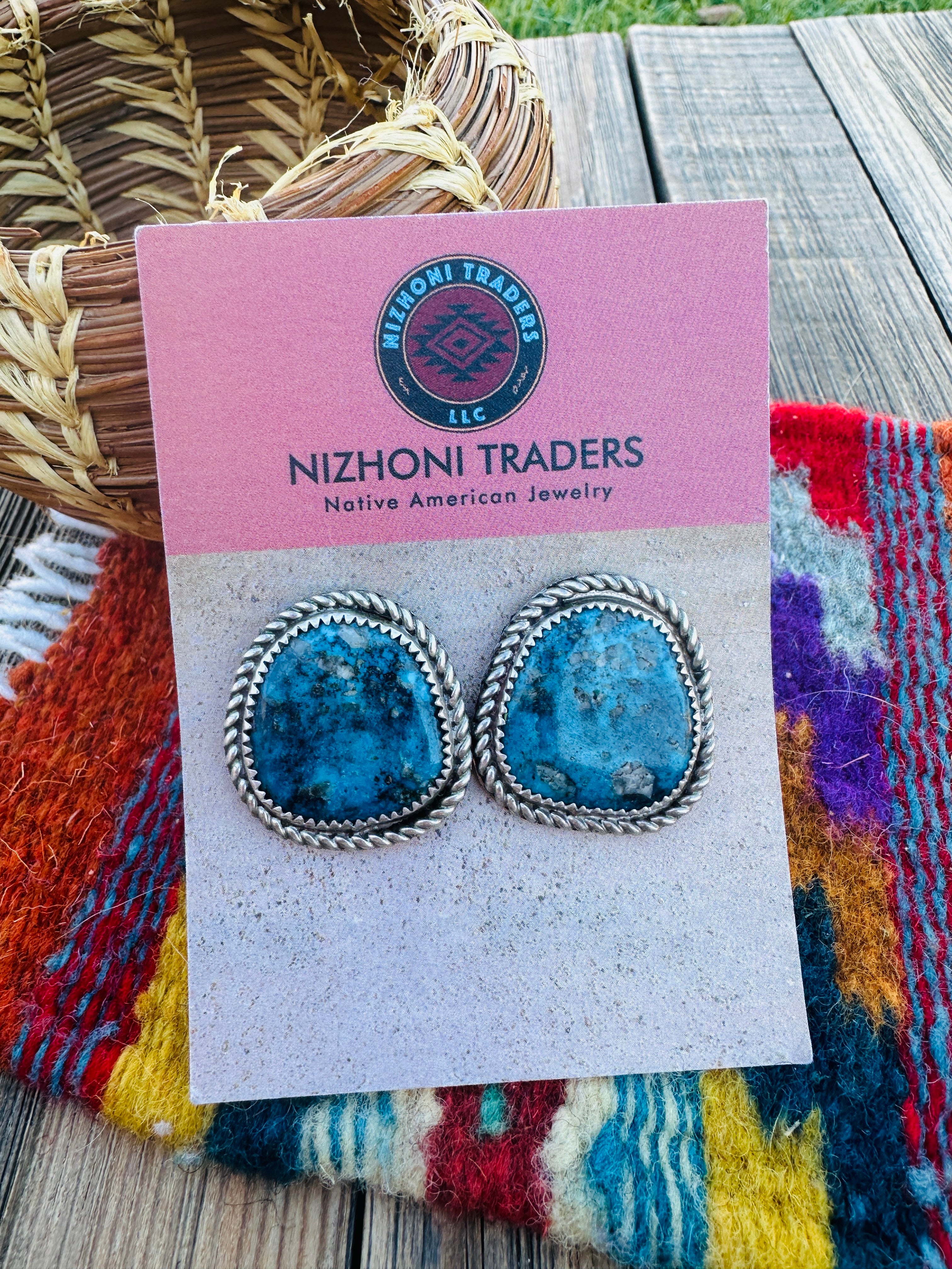 Handcrafted Old Pawn Sterling Silver & Turquoise Post Earrings