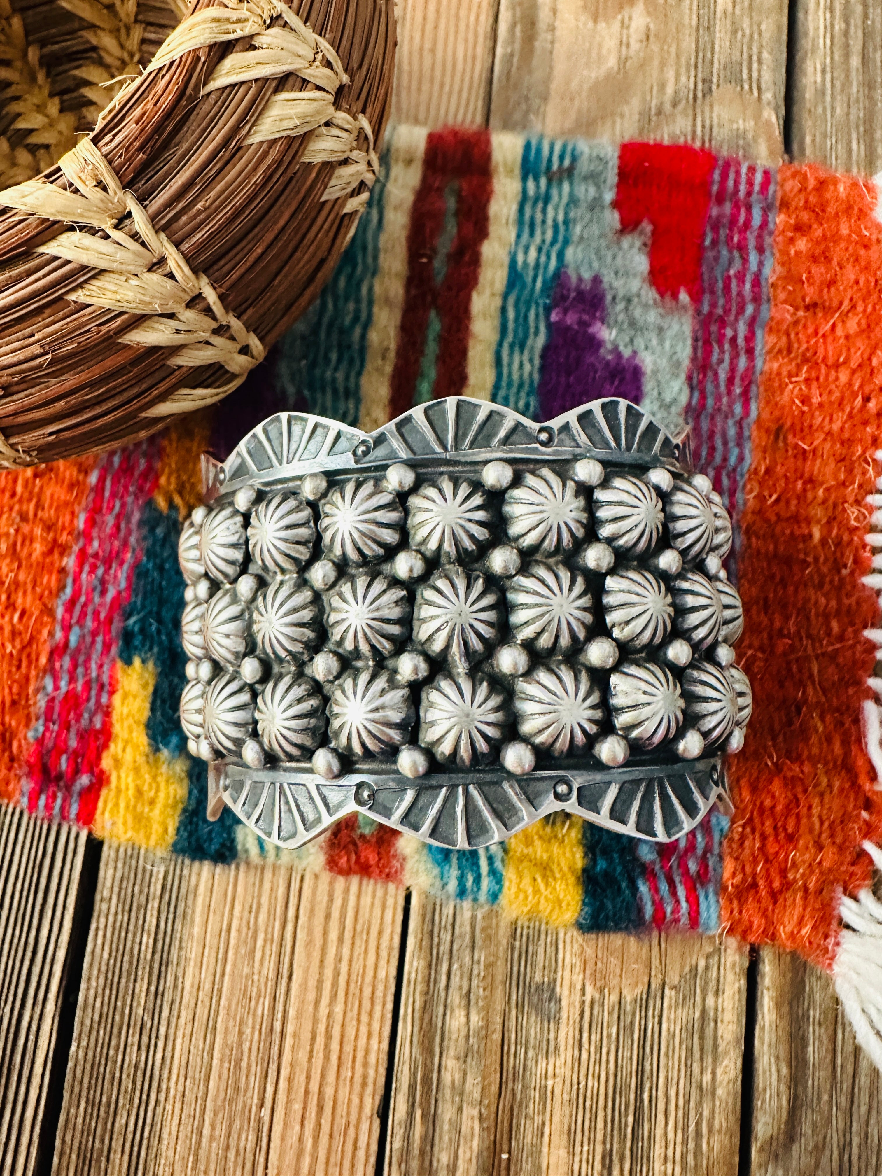 Handcrafted Sterling Silver Studded Cuff Bracelet by Leroy James