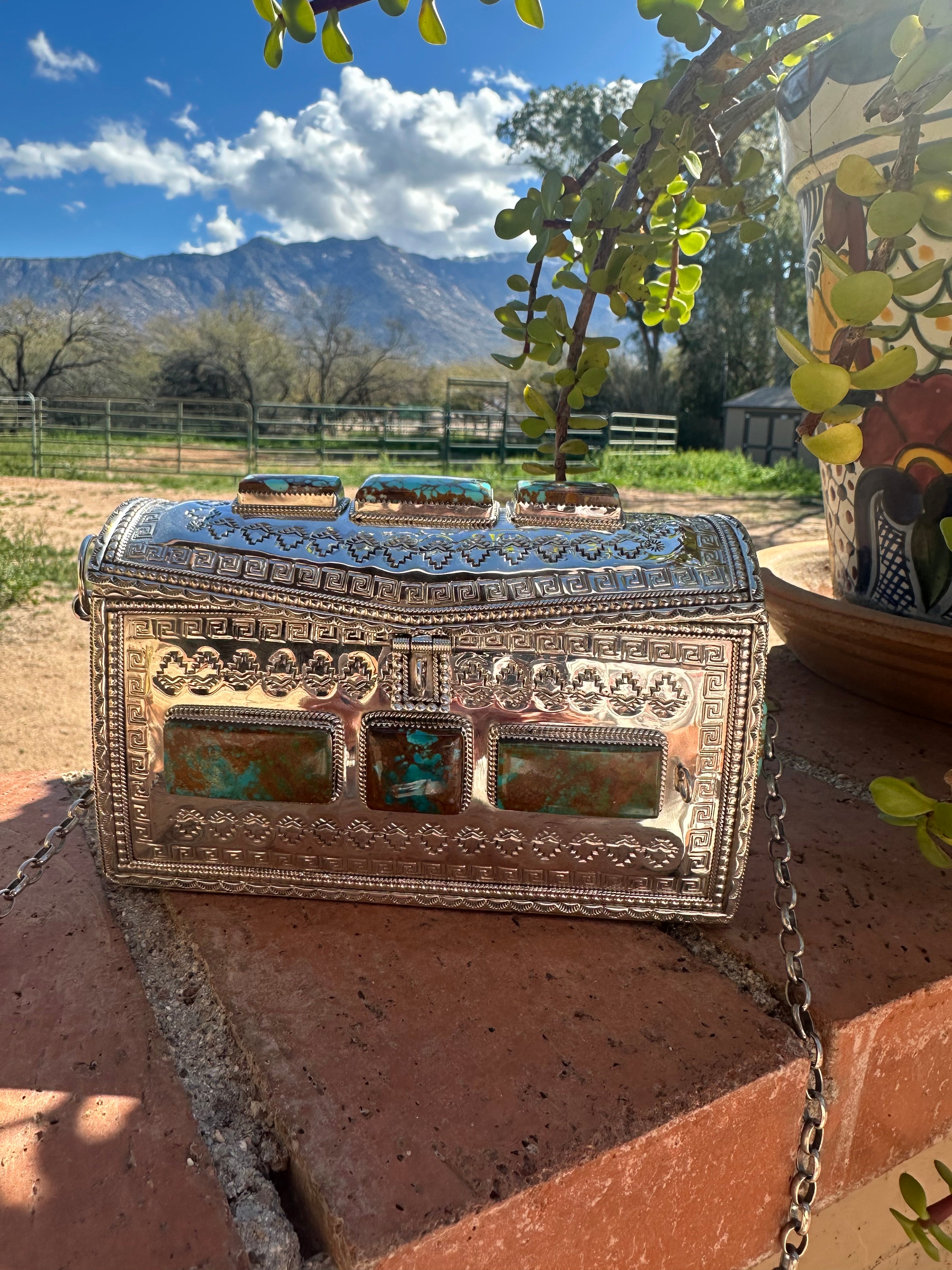 Handcrafted Sterling Silver and Royston Turquoise Purse by Wilford Begay