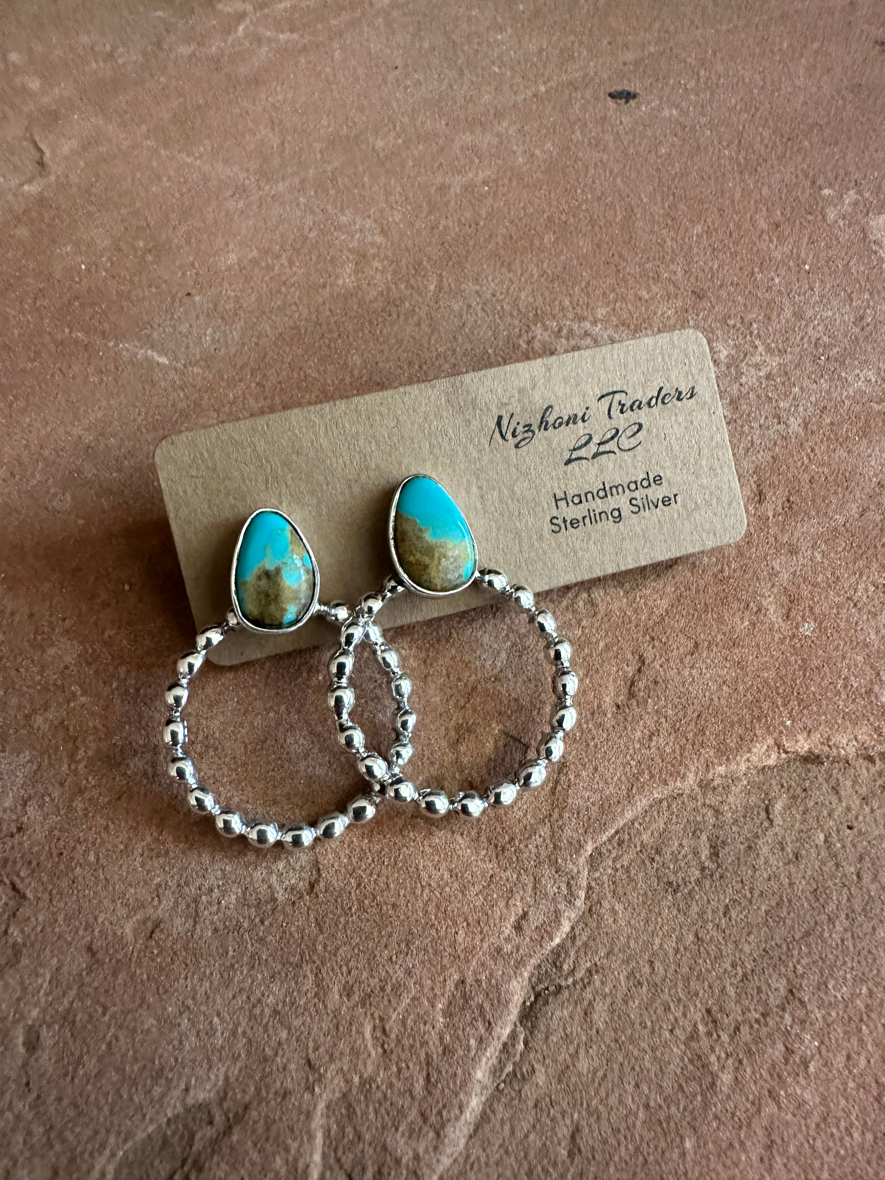 Handmade Turquoise & Sterling Silver Hoop Earrings MORE MATRIX