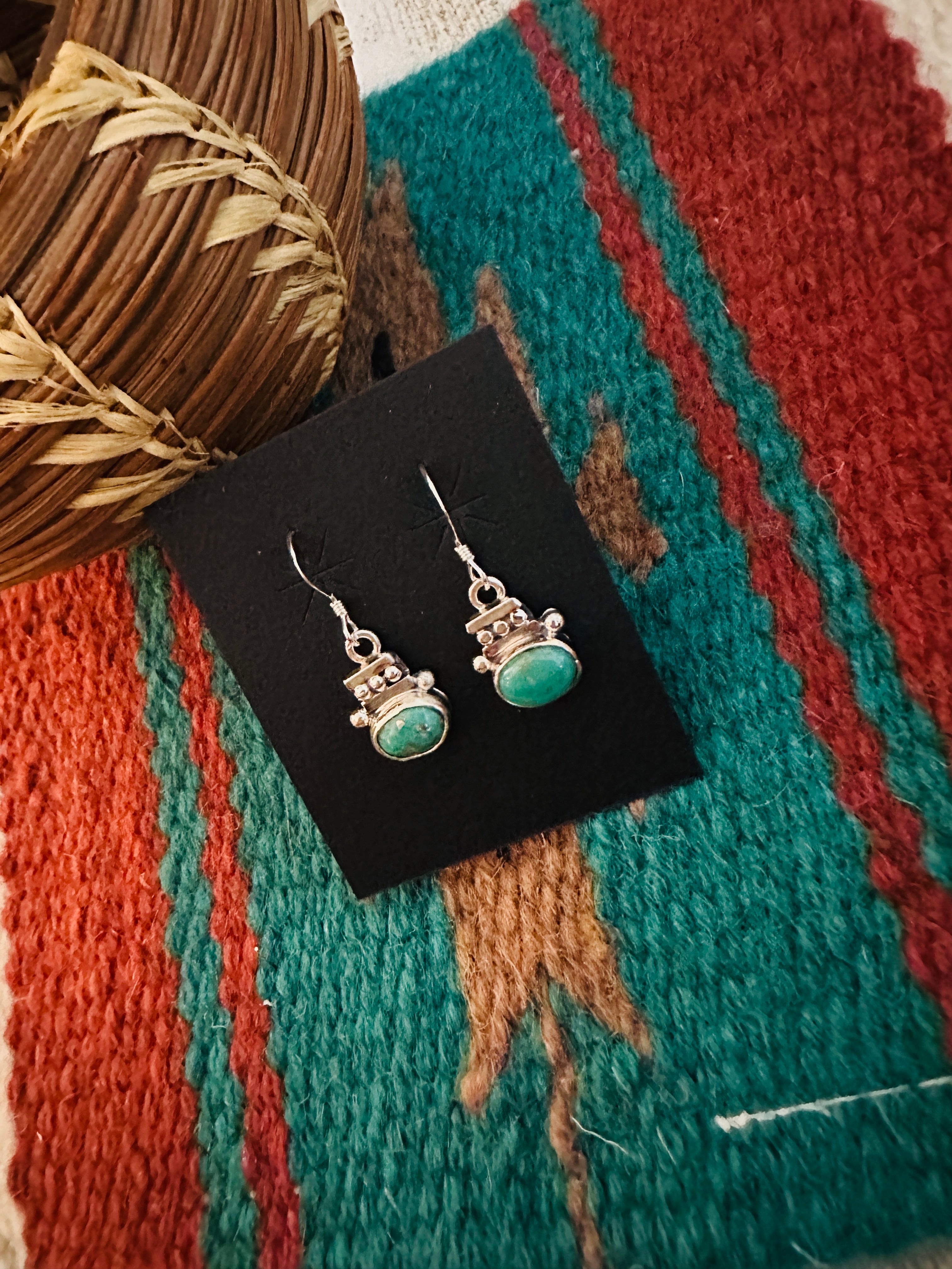 Navajo Morenci Turquoise and Sterling Silver Dangle Earrings