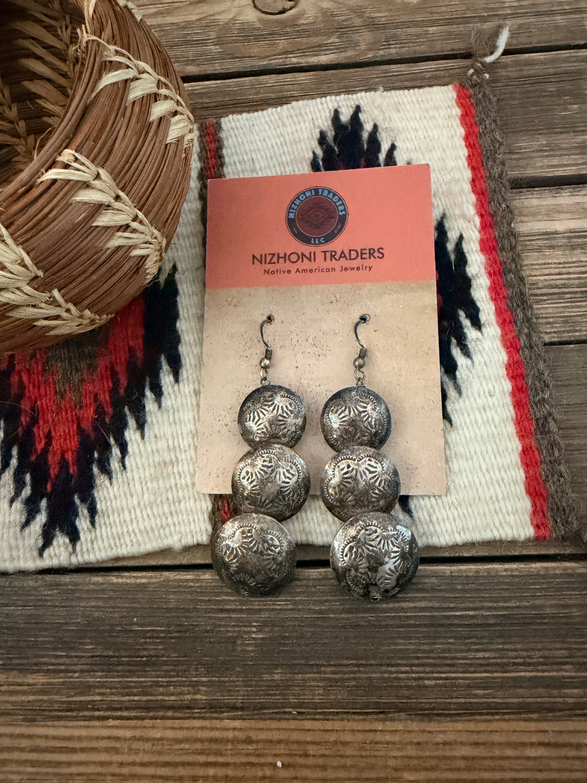 Handcrafted Old Pawn Sterling Silver Pillow Bead Dangle Earrings