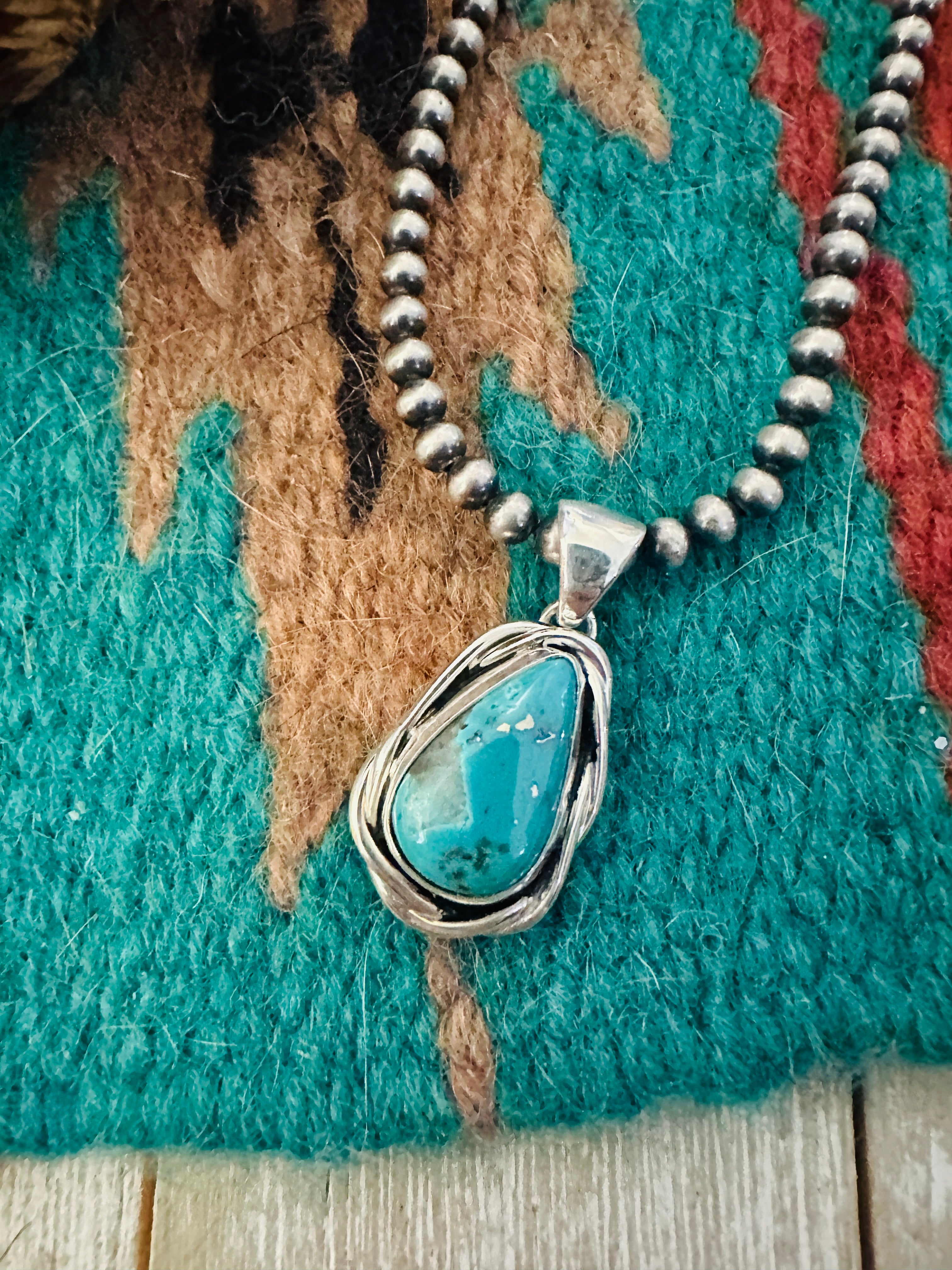 Handcrafted Sterling Silver & Turquoise Teardrop Pendant