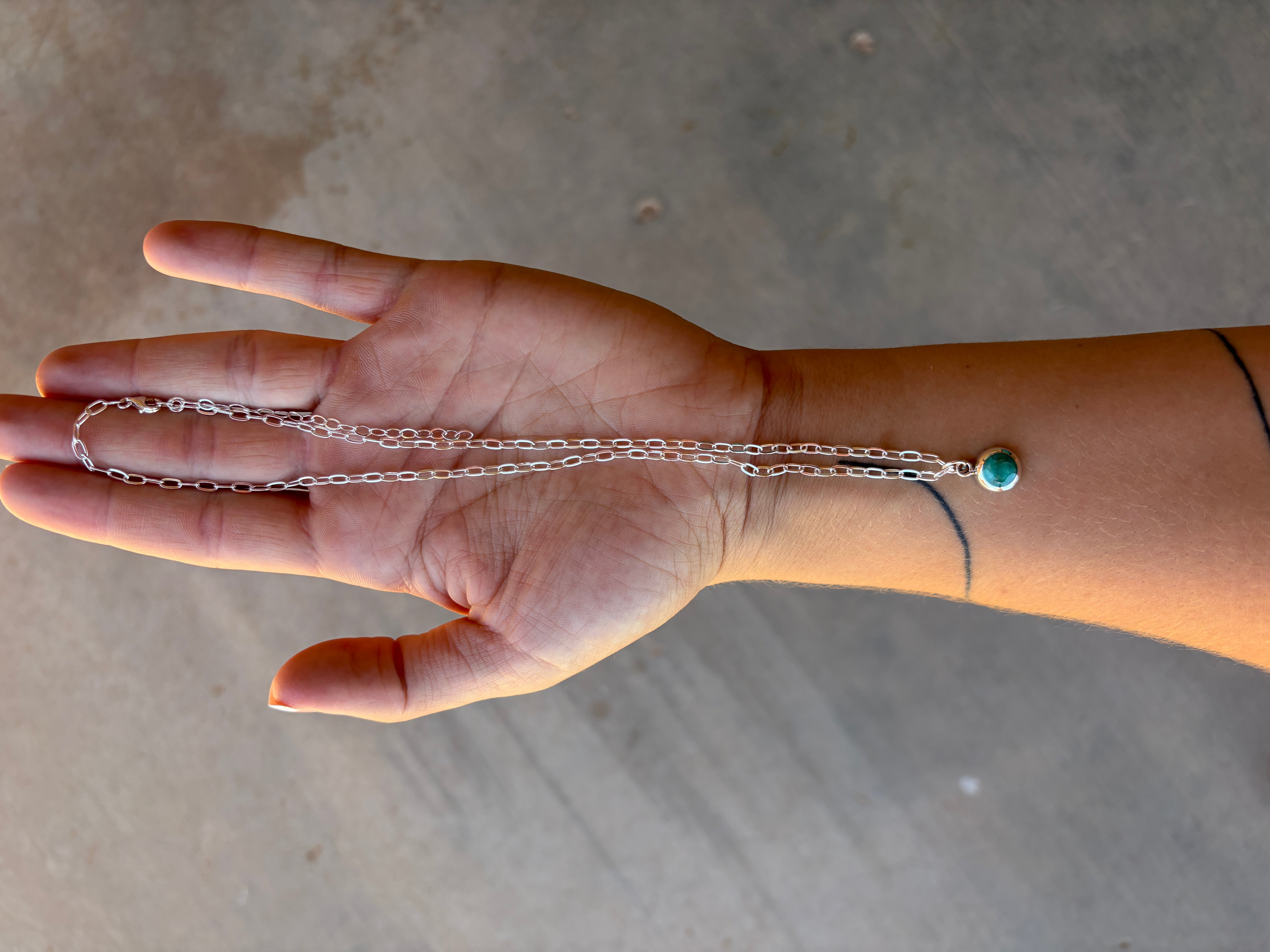 Handmade Sterling Silver and Turquoise Chain Circle Necklace