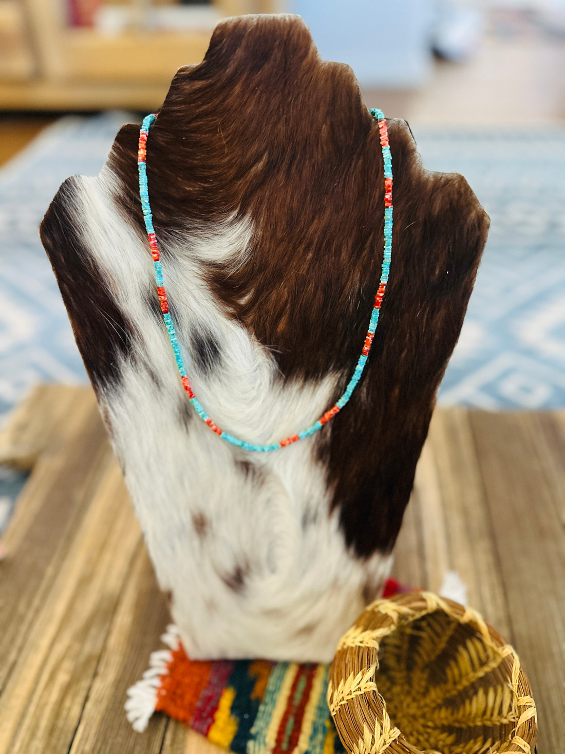 Handcrafted Turquoise & Spiny Oyster 18” Beaded Necklace