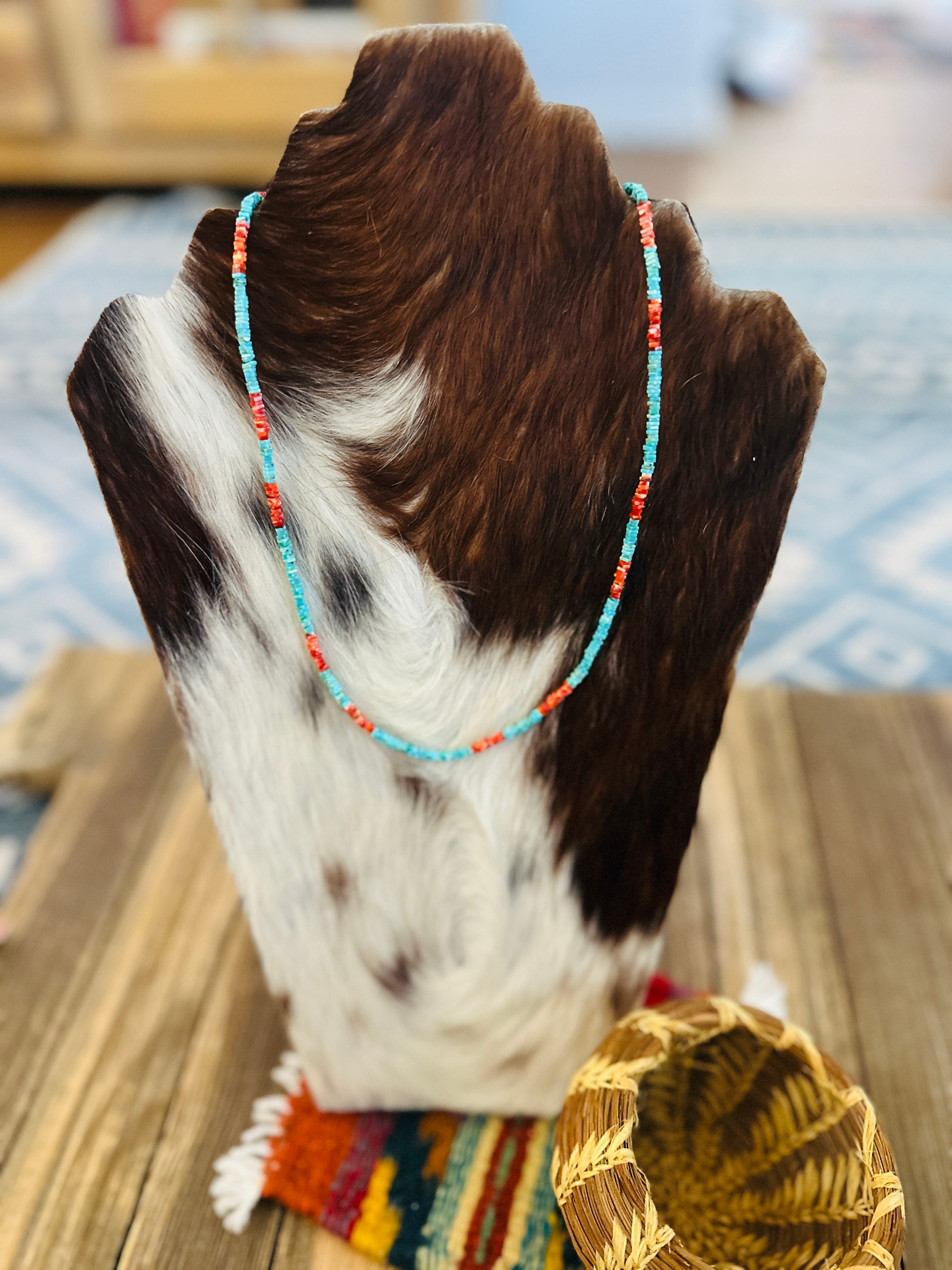 Handcrafted Turquoise & Spiny Oyster 20” Beaded Necklace