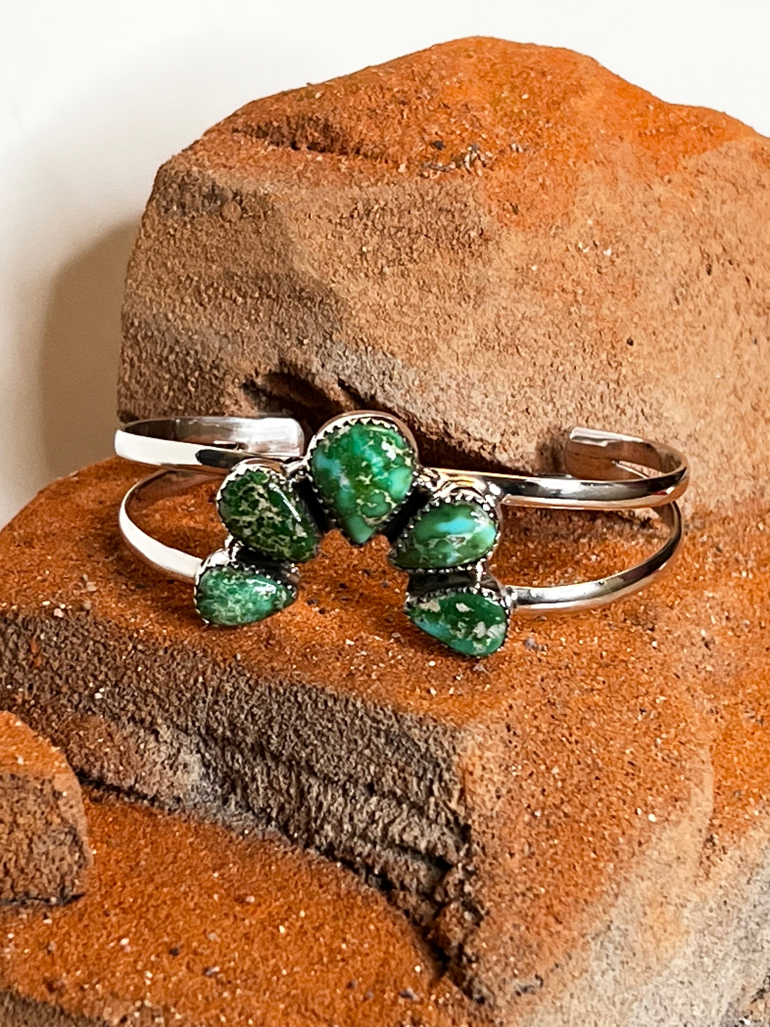 Handmade Sonoran Mountain Turquoise Cluster Sterling Silver Cuff Bracelet